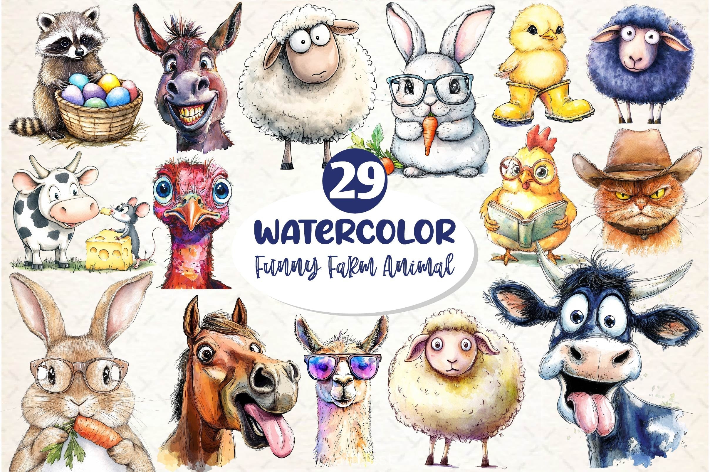 Quirky Funny Farm Animal Clipart Bundle