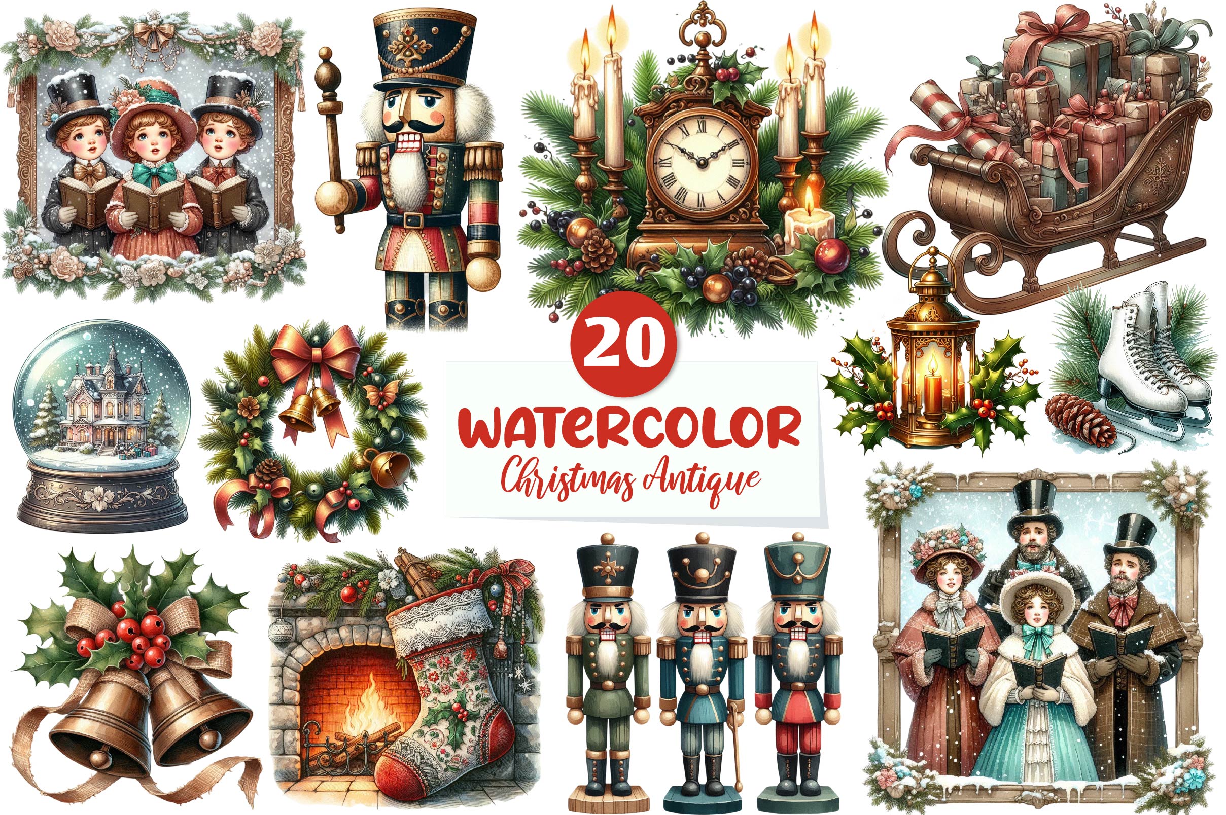 Christmas Antique Clipart Bundle