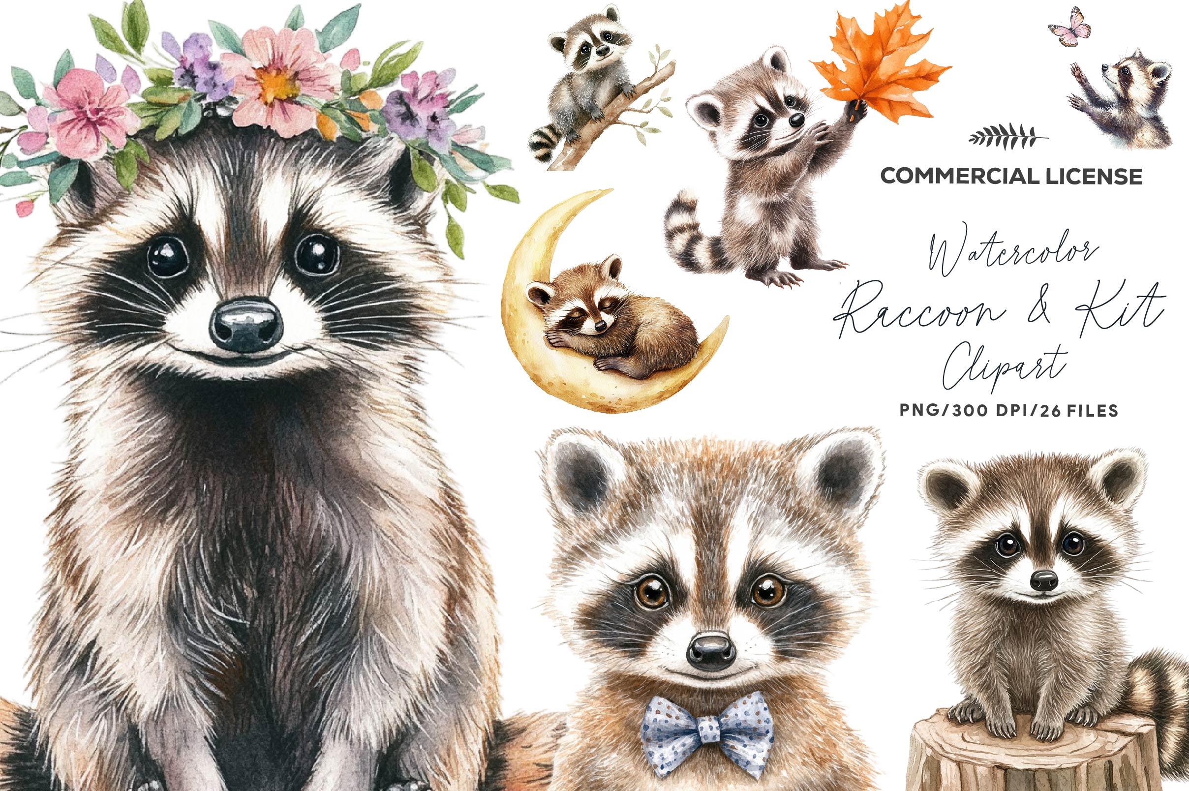 Raccoon & Kit Clipart Bundle