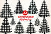 Black And White Christmas Tree Clipart Bundle