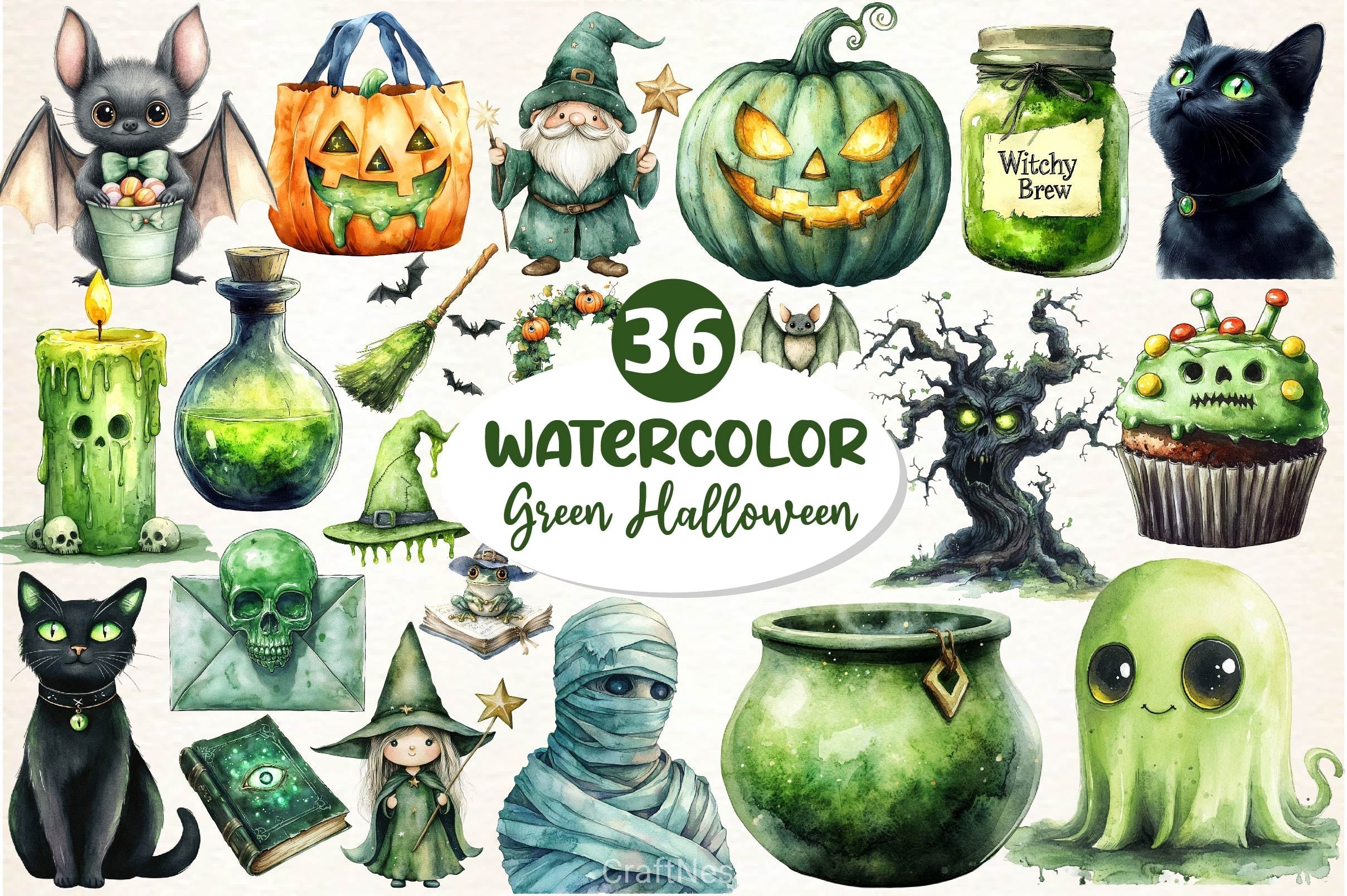 Green Halloween Clipart Bundle 4