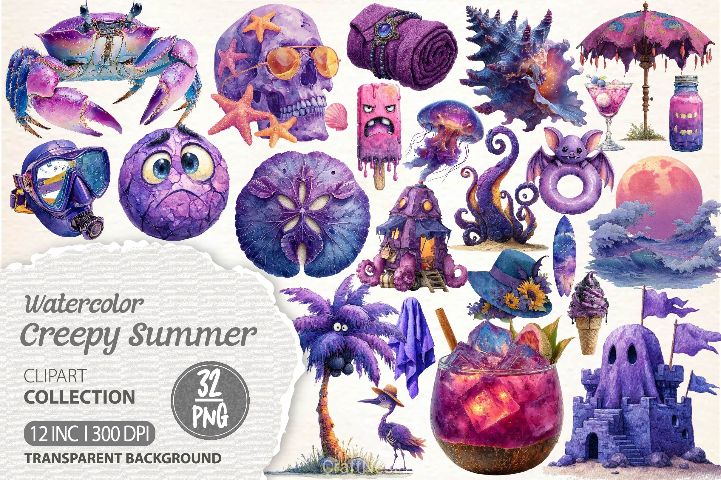 Creepy Summer Beach Clipart Bundle