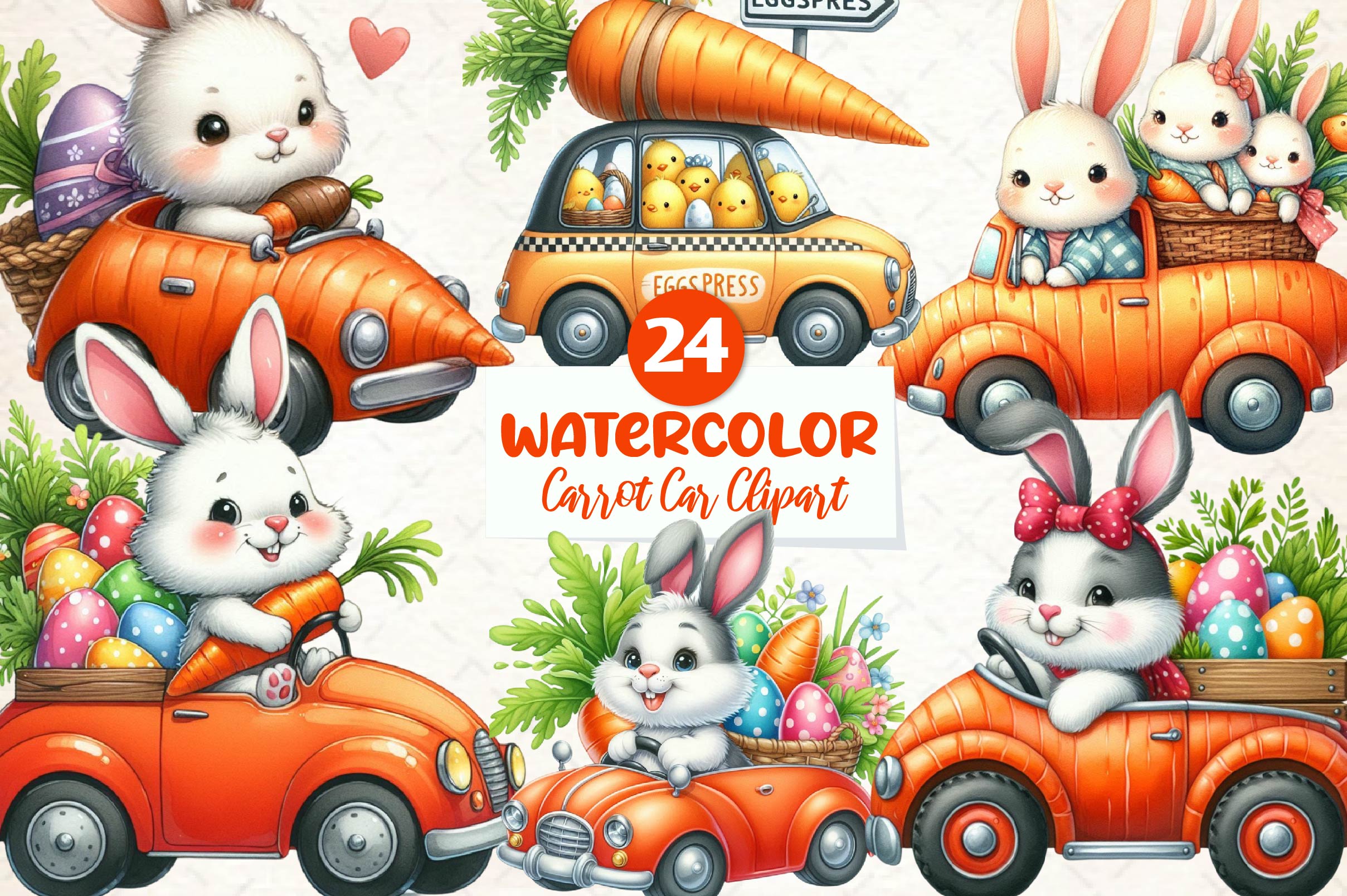 Easter Carrot Car Clipart Bundle