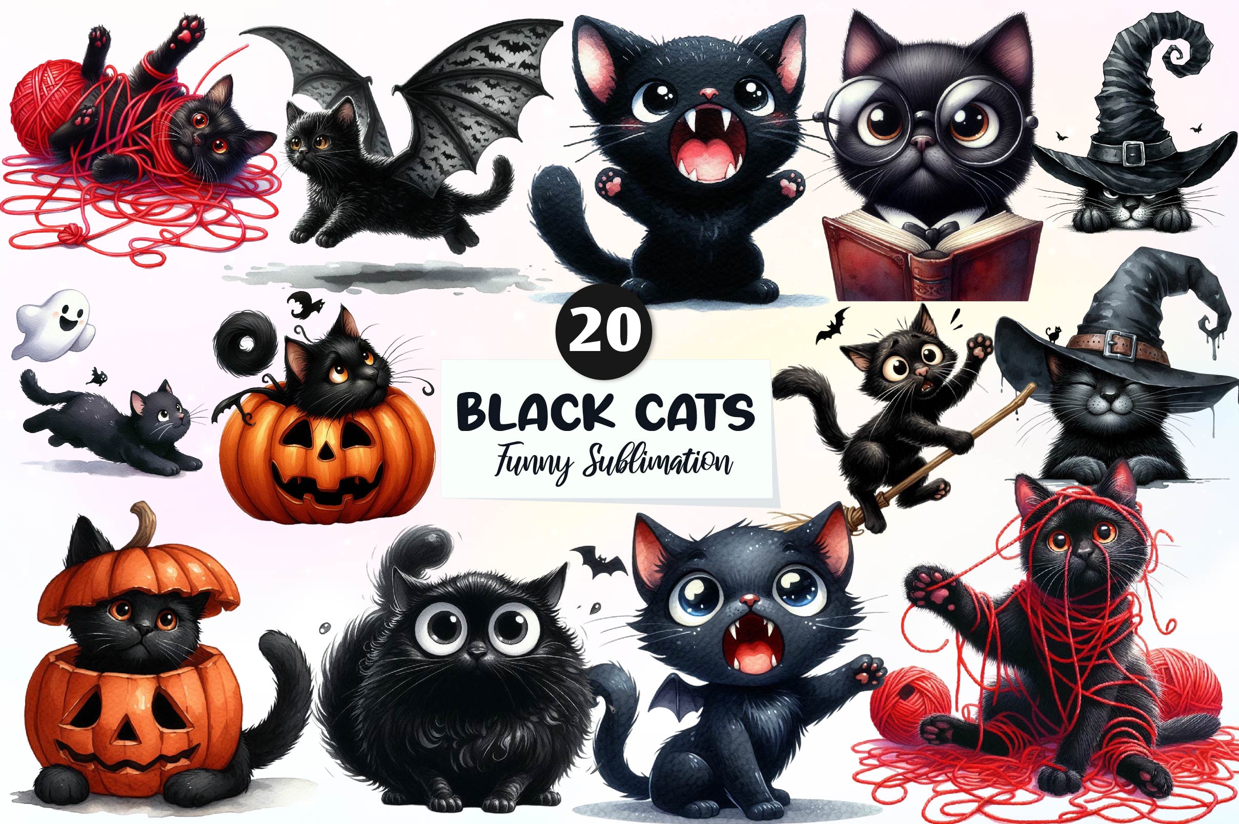 Funny Black Cats Clipart Bundle 1