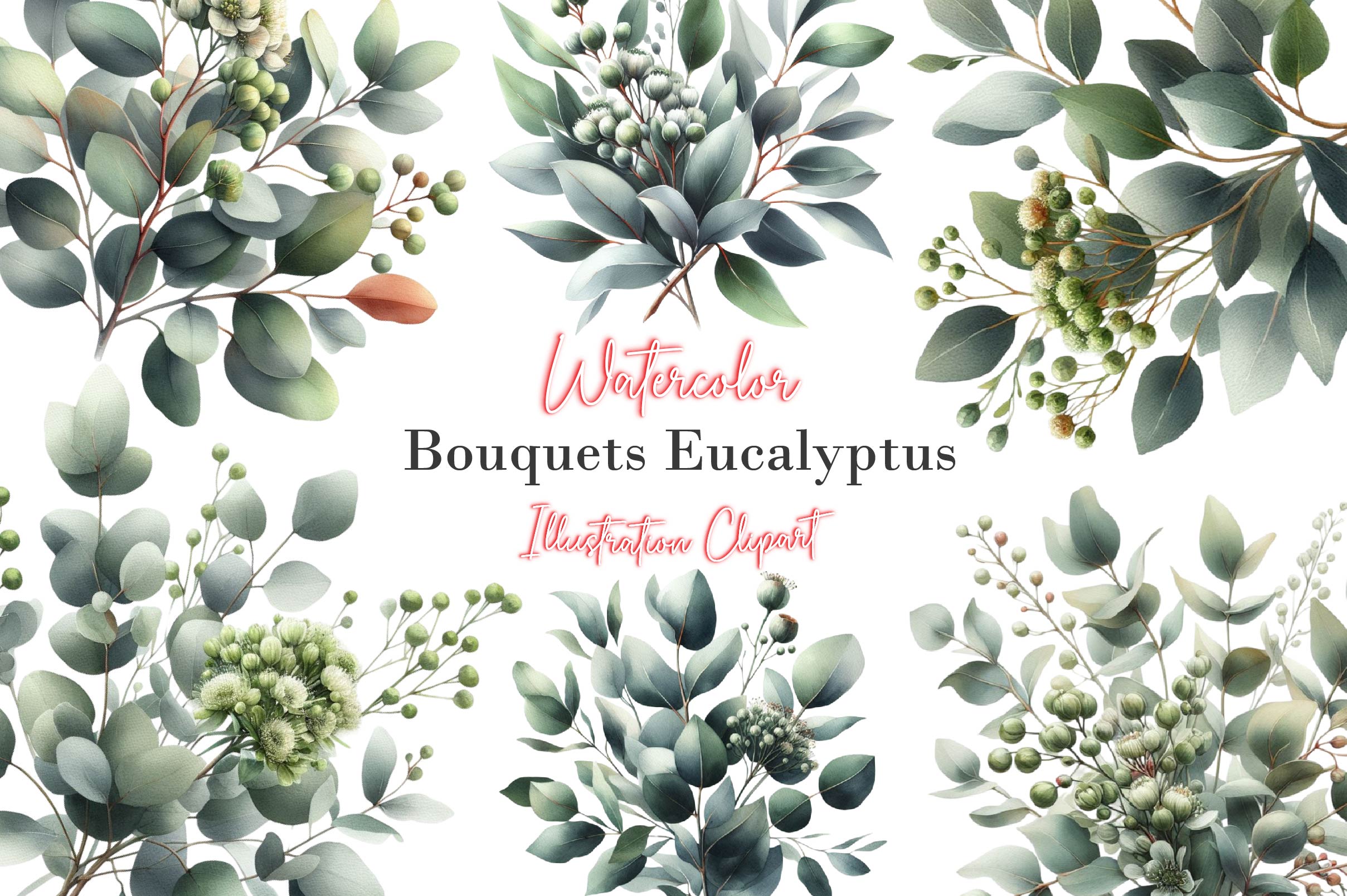 Greenery Bouquets Eucalyptus Clipart Bundle 1