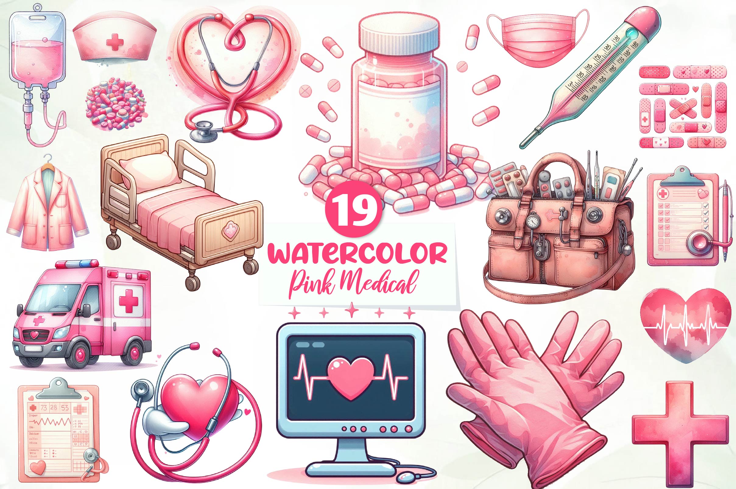 Pink Medical Clipart Bundle