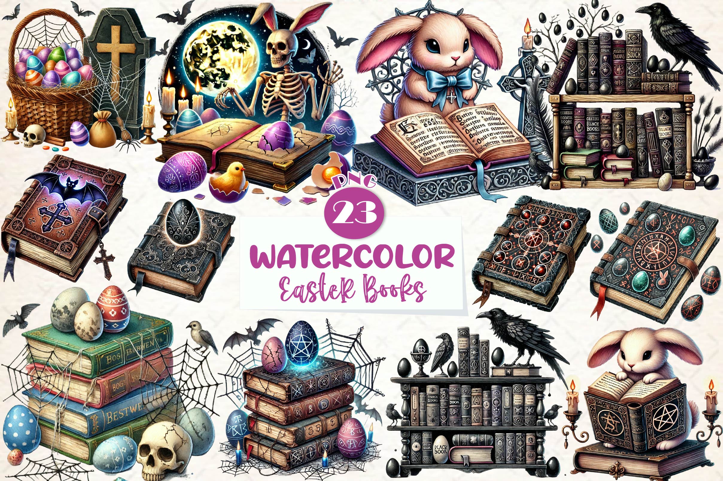 Gothic Easter Day Books Clipart Bundle
