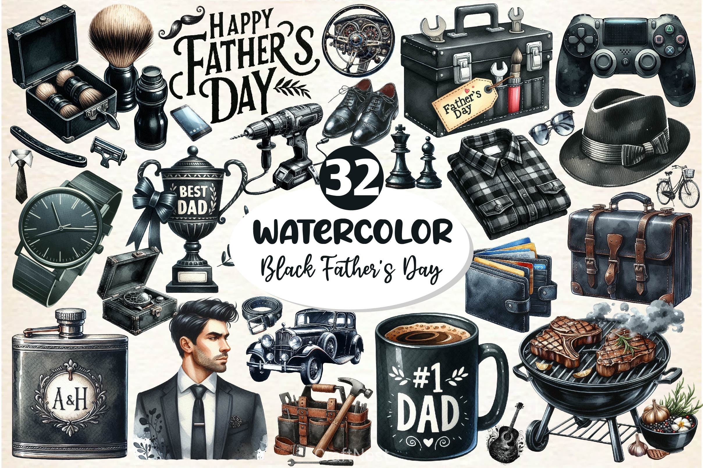 Classic Black Father's Day Clipart Bundle