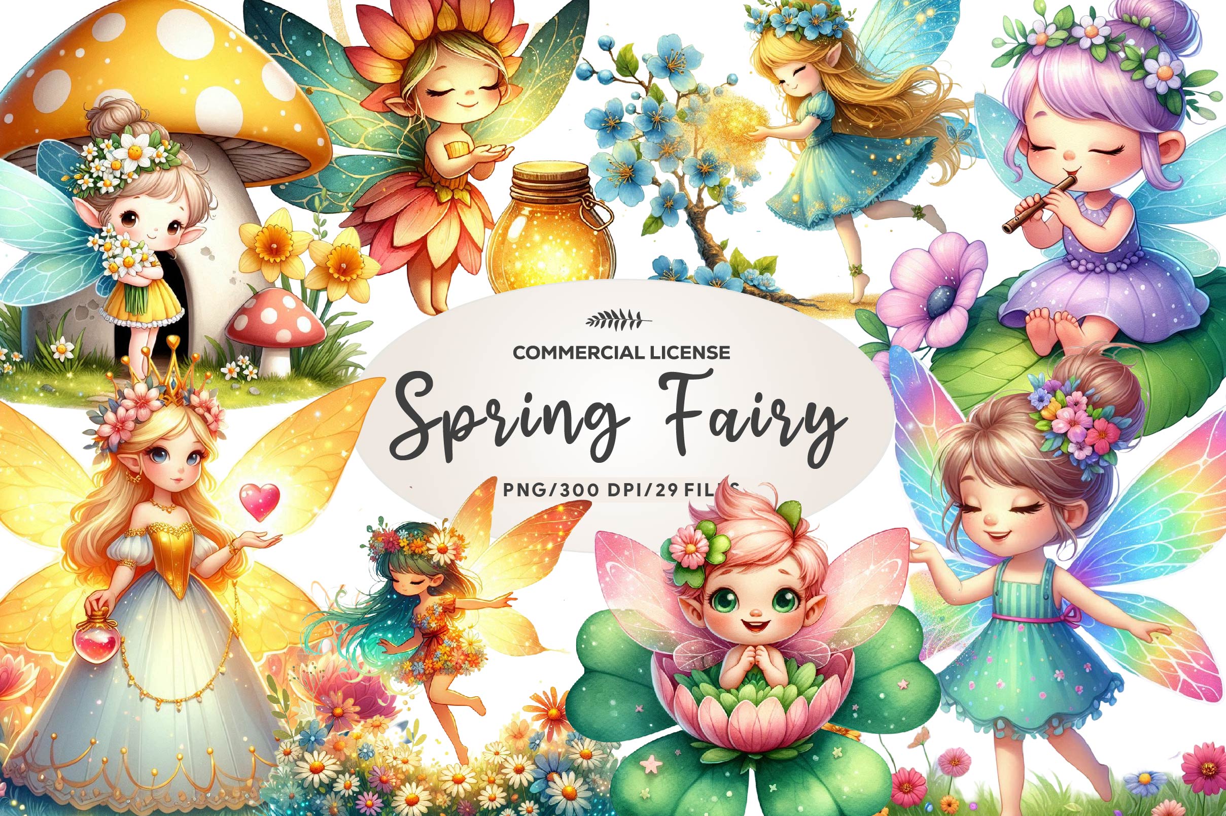 Blossoming Spring Fairy Collection Clipart Bundle