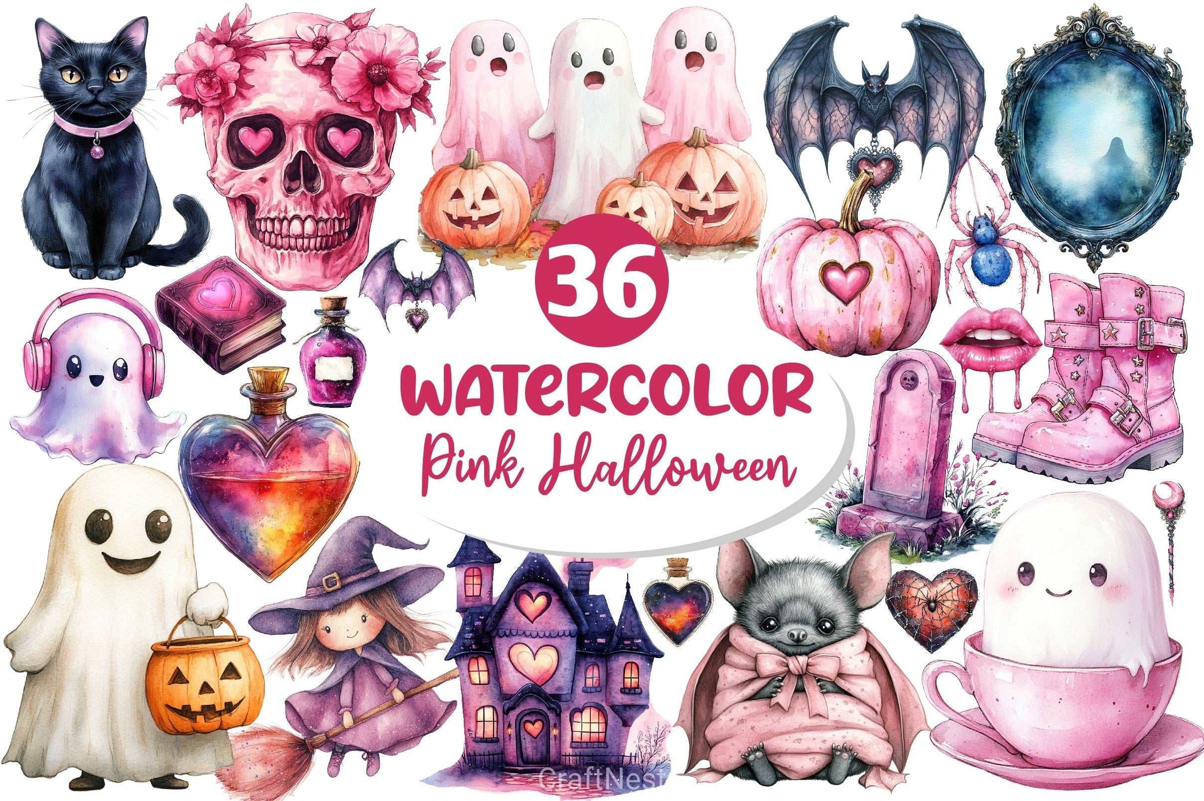 Pink Halloween Clipart Bundle 4
