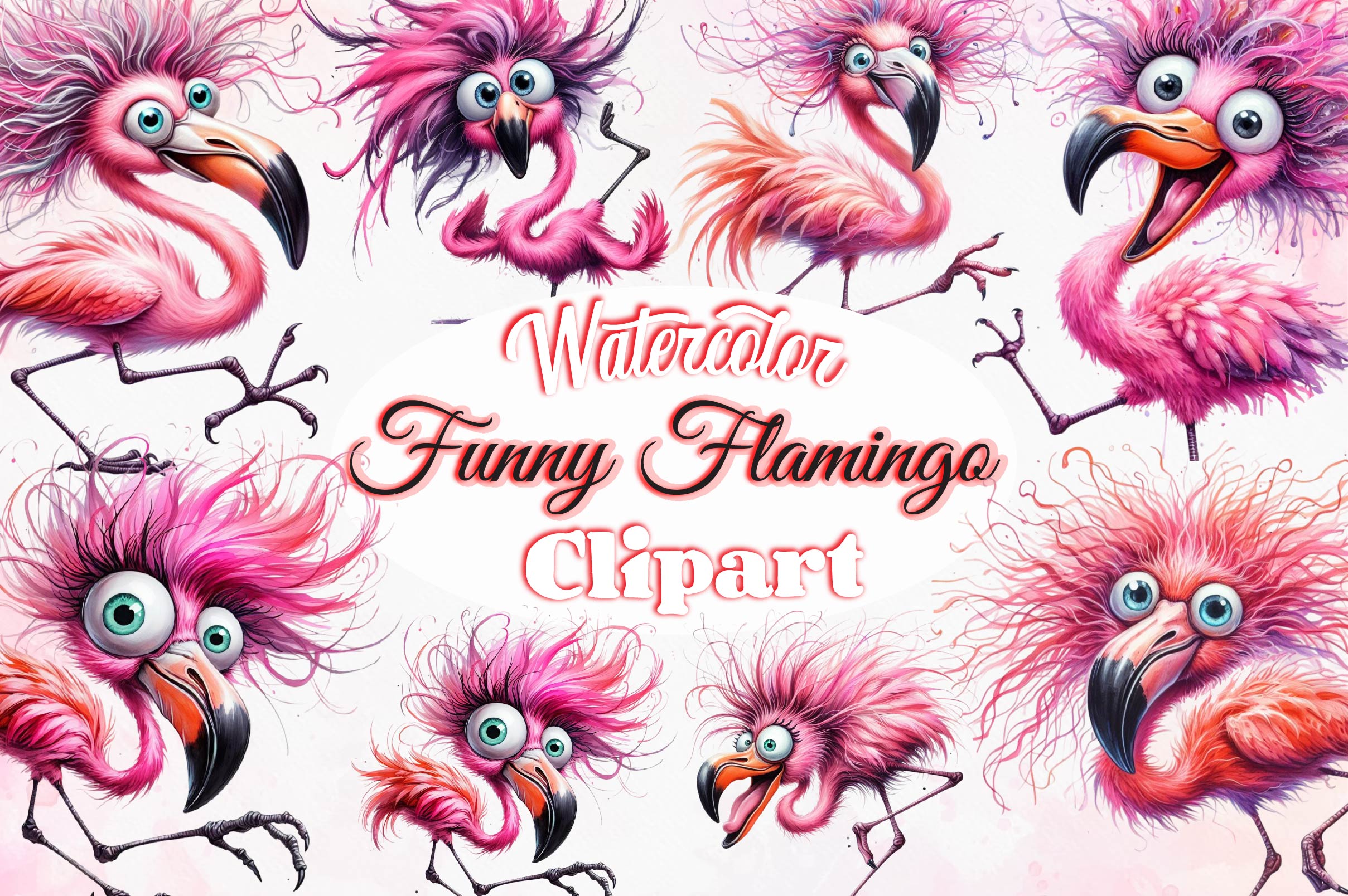 Funny Flamingo Cute Flamingo Clipart Bundle