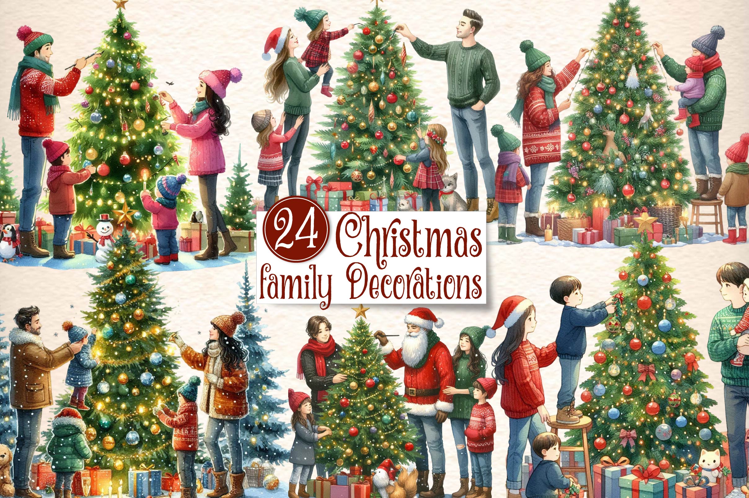 Christmas Family Decorations Clipart Bundle