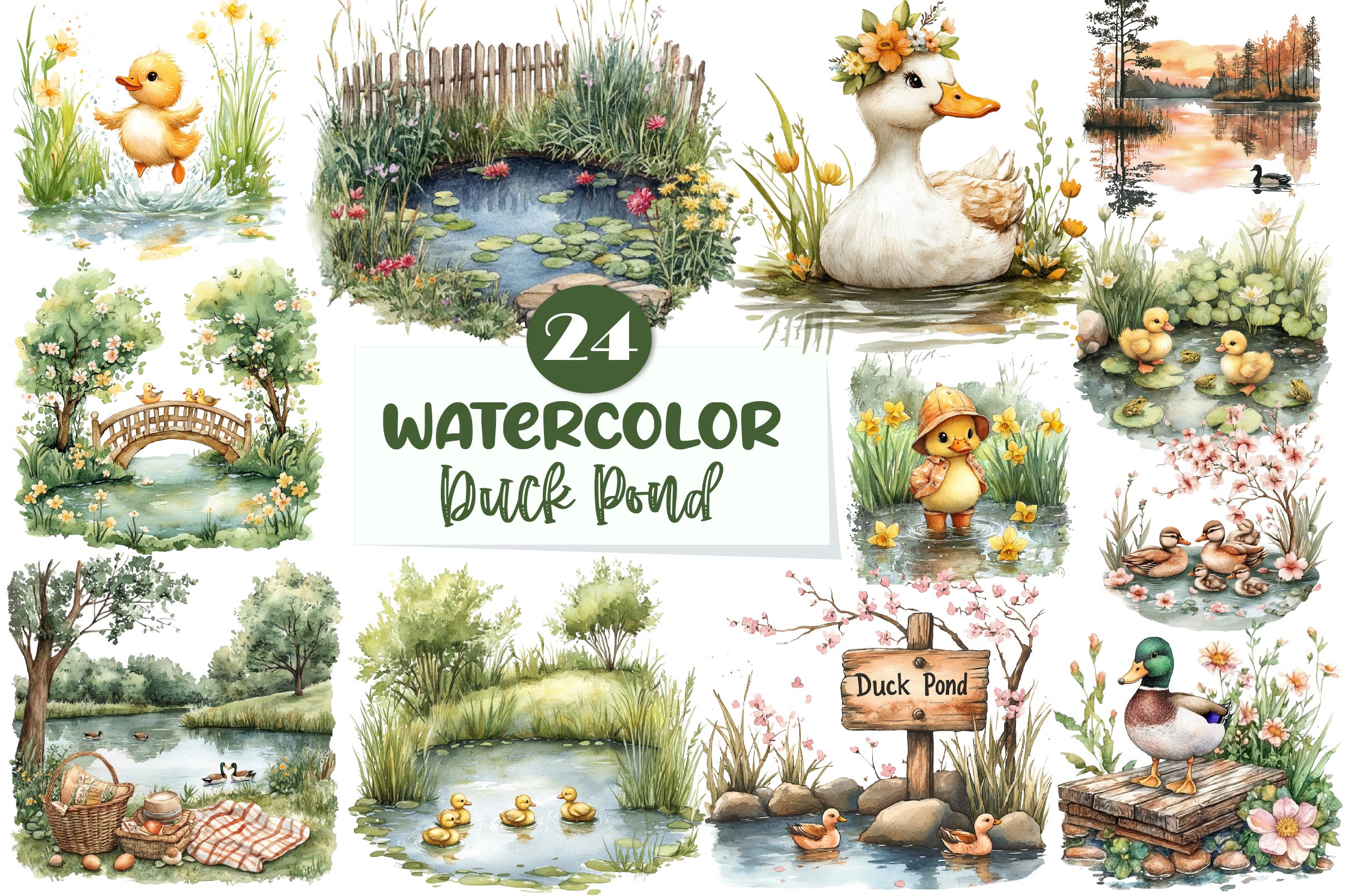 Springtime Duck Pond Clipart Bundle