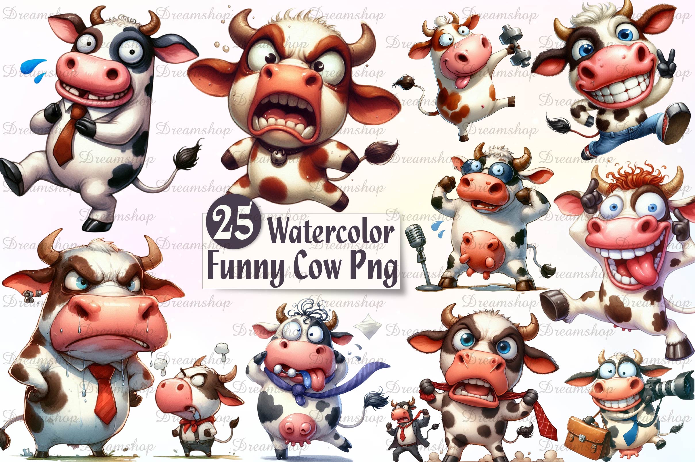Crazy Funny Cow Clipart Bundle