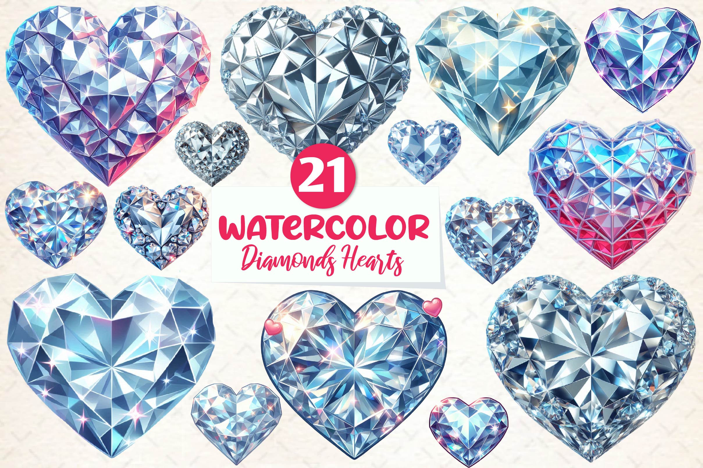 Diamonds Hearts Valentines Day Clipart Bundle