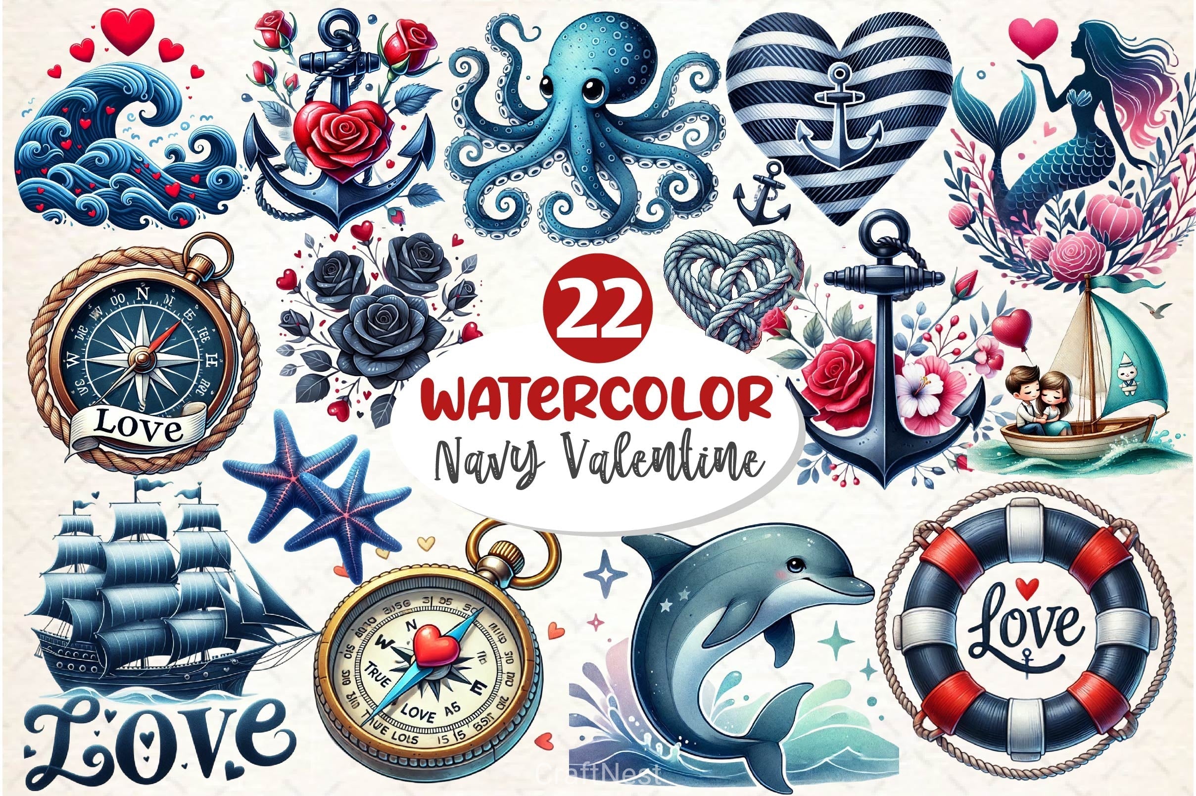 Navy Valentine Clipart Bundle