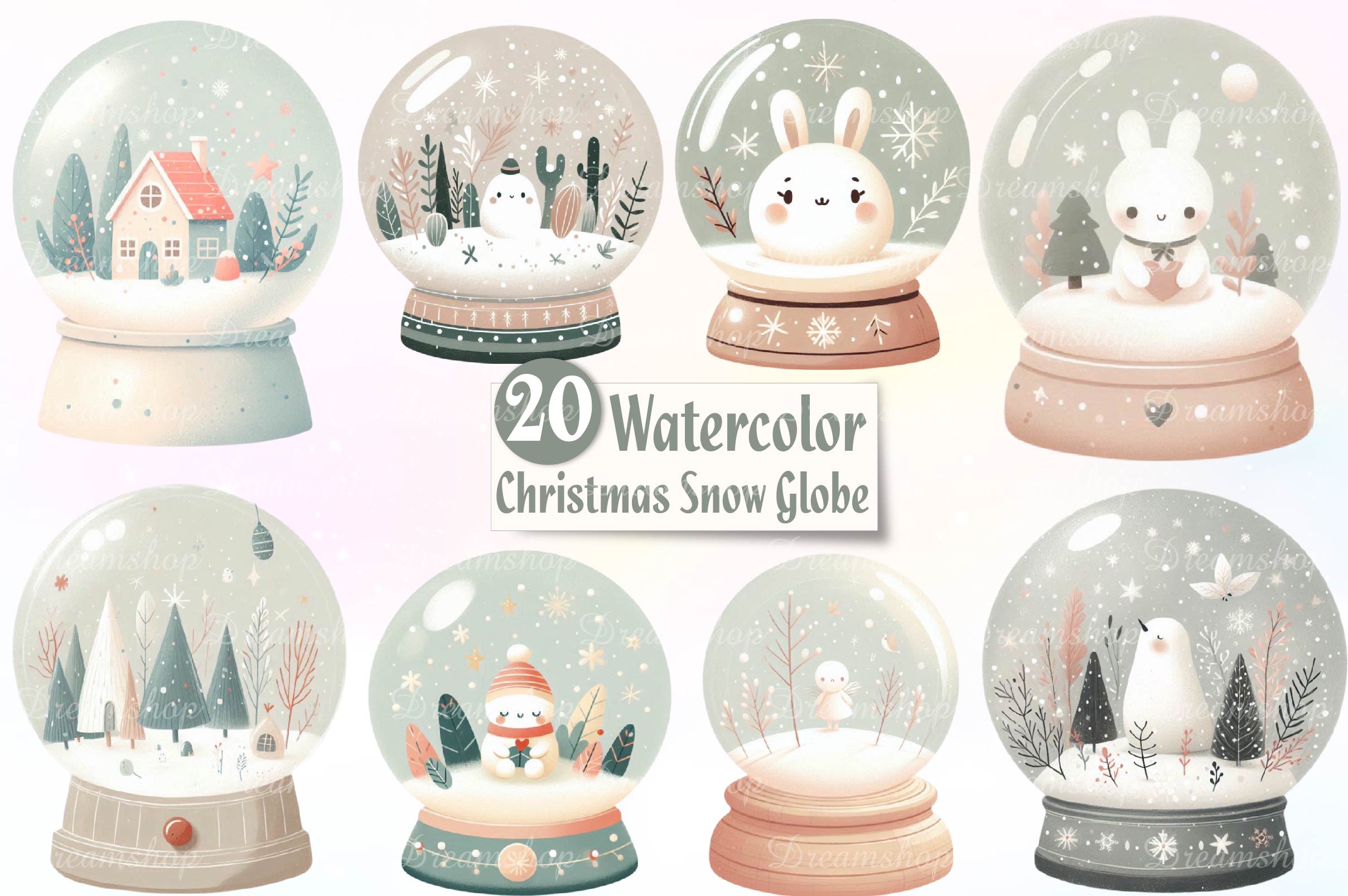 Christmas Snow Globe Clipart Bundle