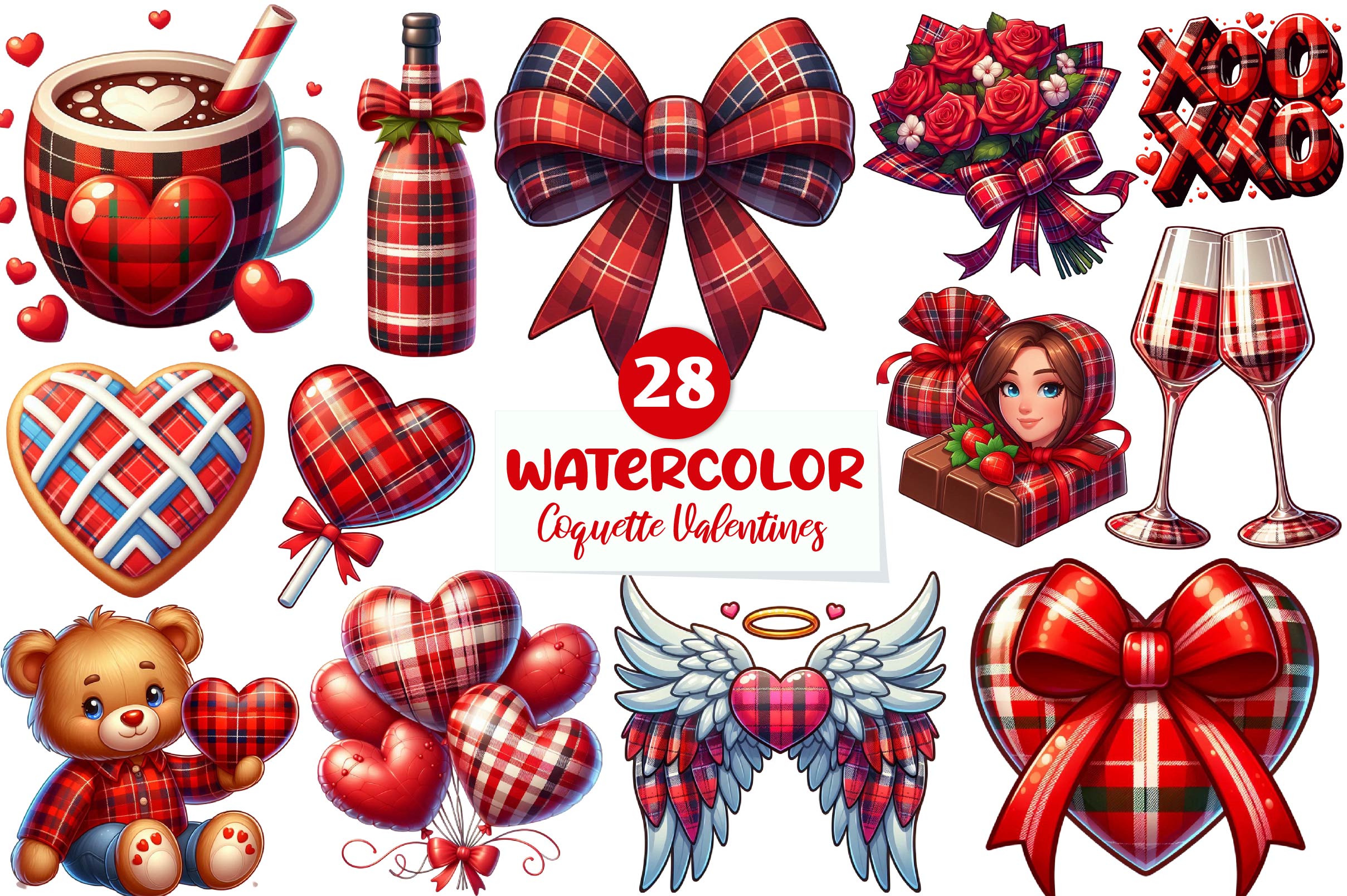 Coquette Valentines Clipart Bundle