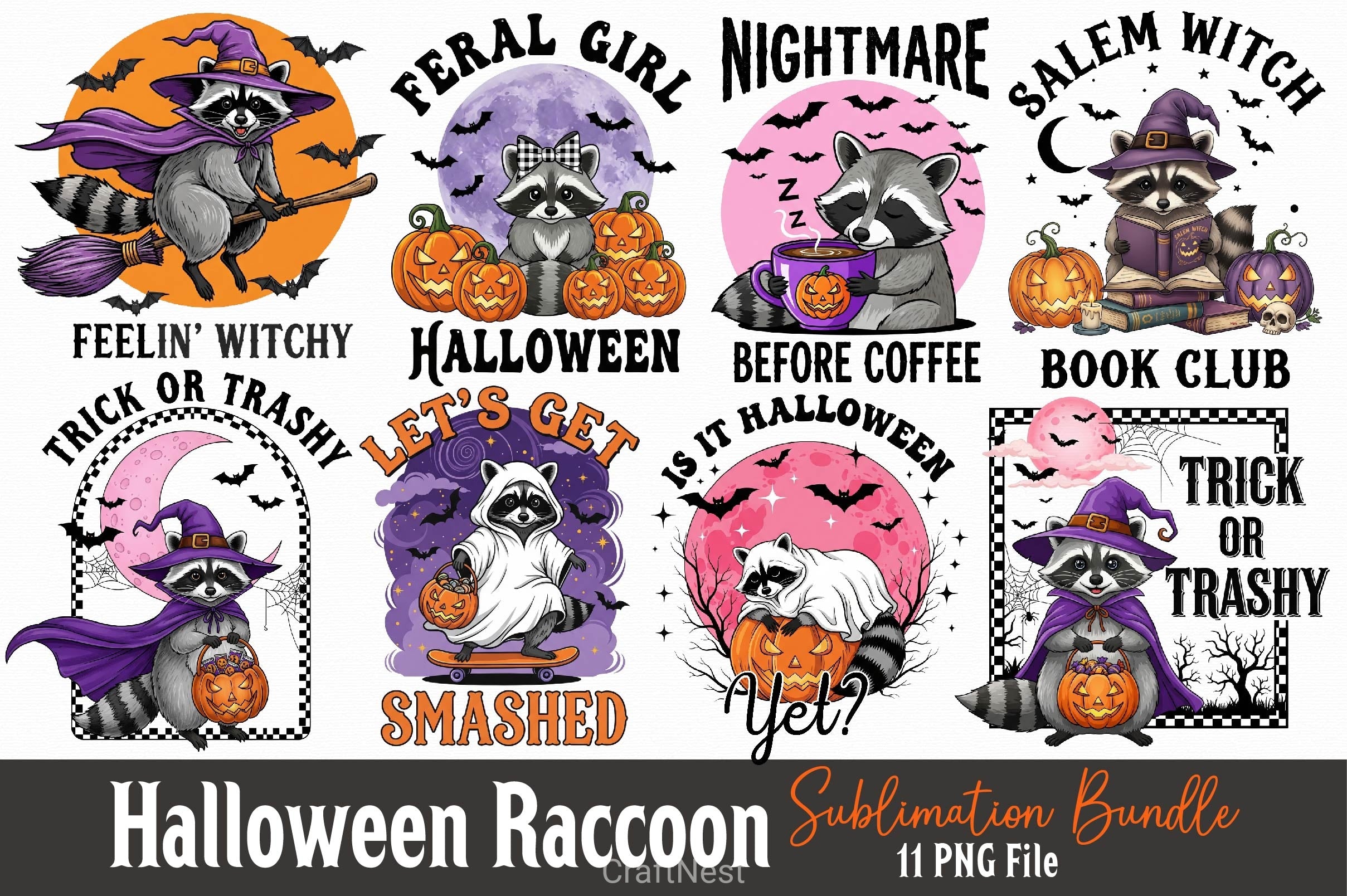 Vintage Halloween Raccoon Clipart Bundle