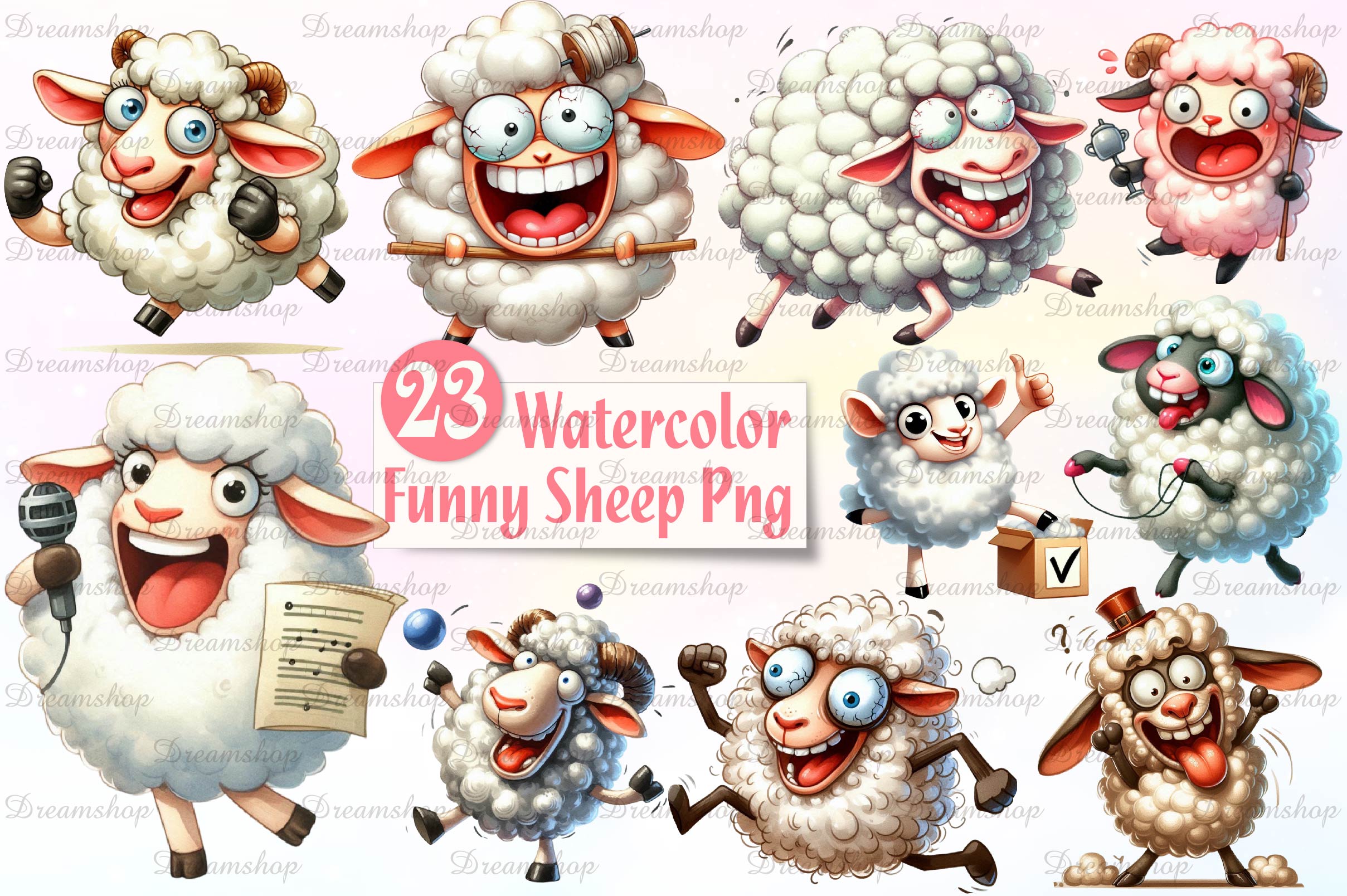 Cute Sheep Funny Sheep Clipart Bundle