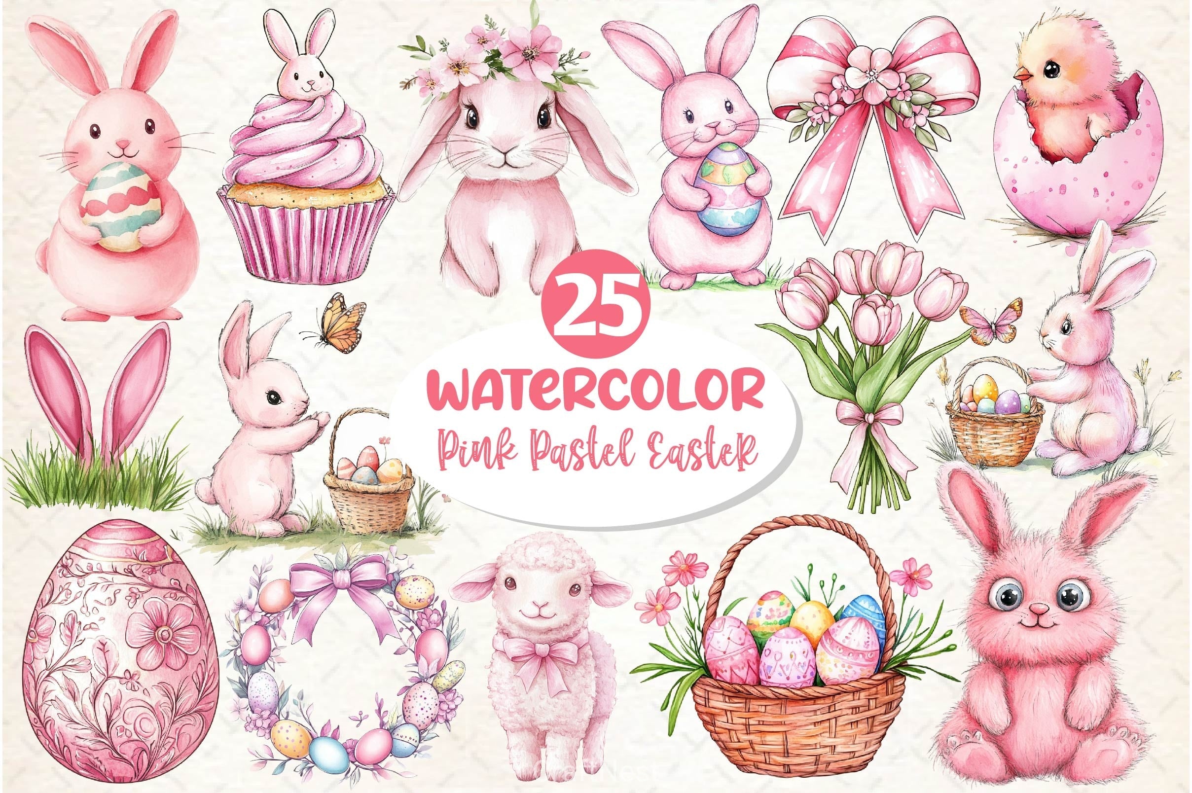 Pink Pastel Easter Clipart Bundle 6