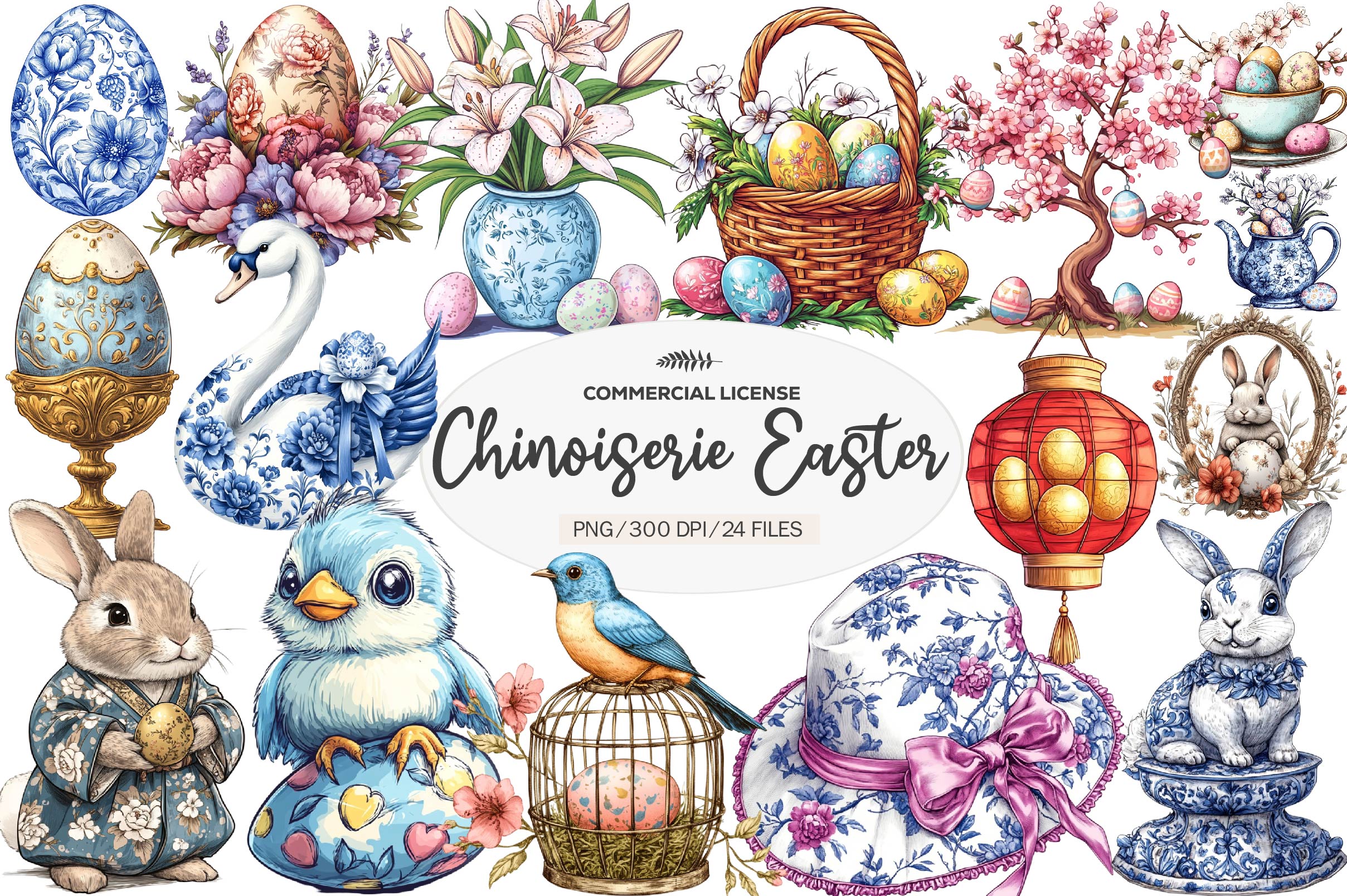 Chinoiserie Easter Clipart Bundle