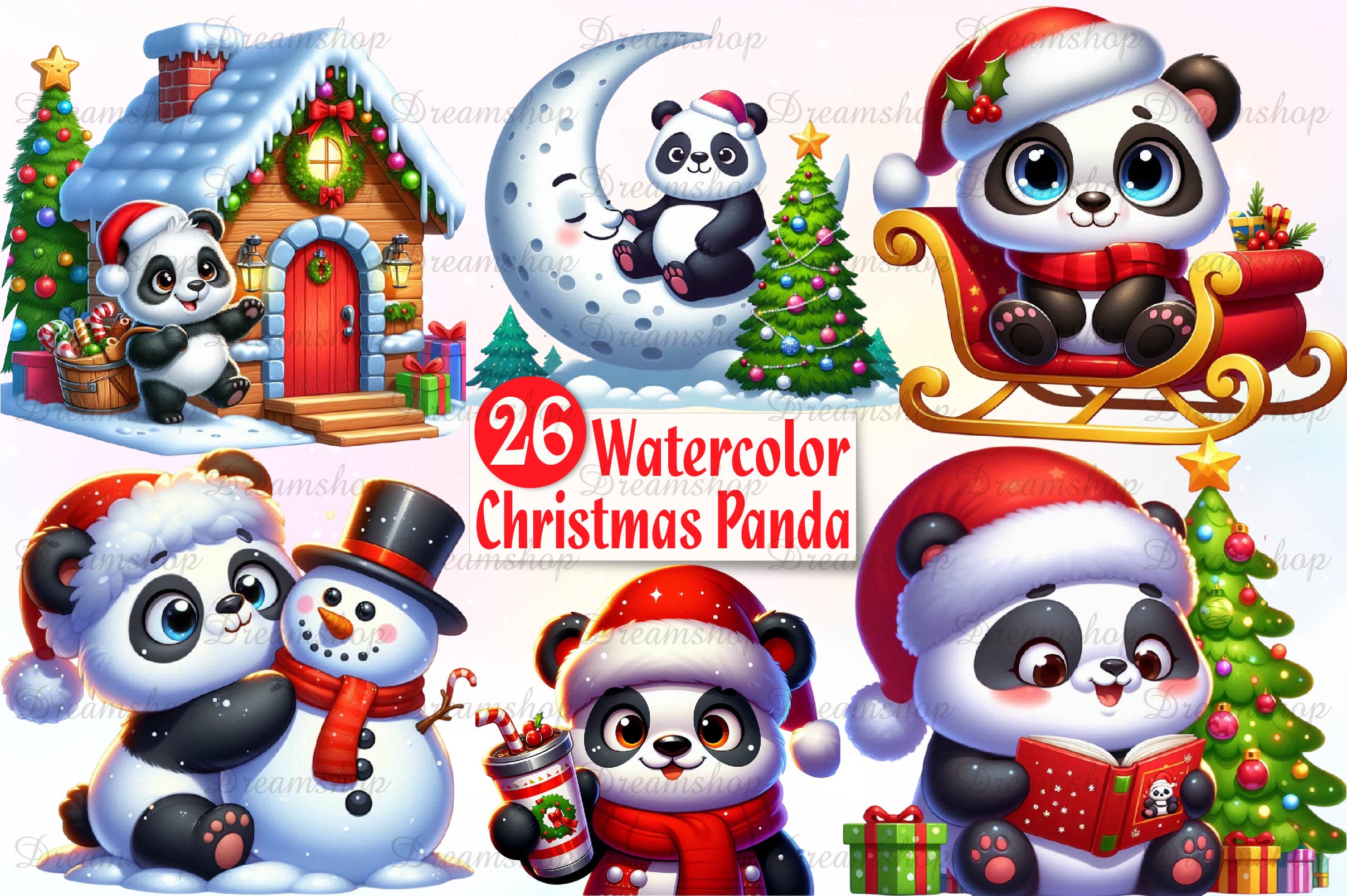 Christmas Panda Clipart Bundle
