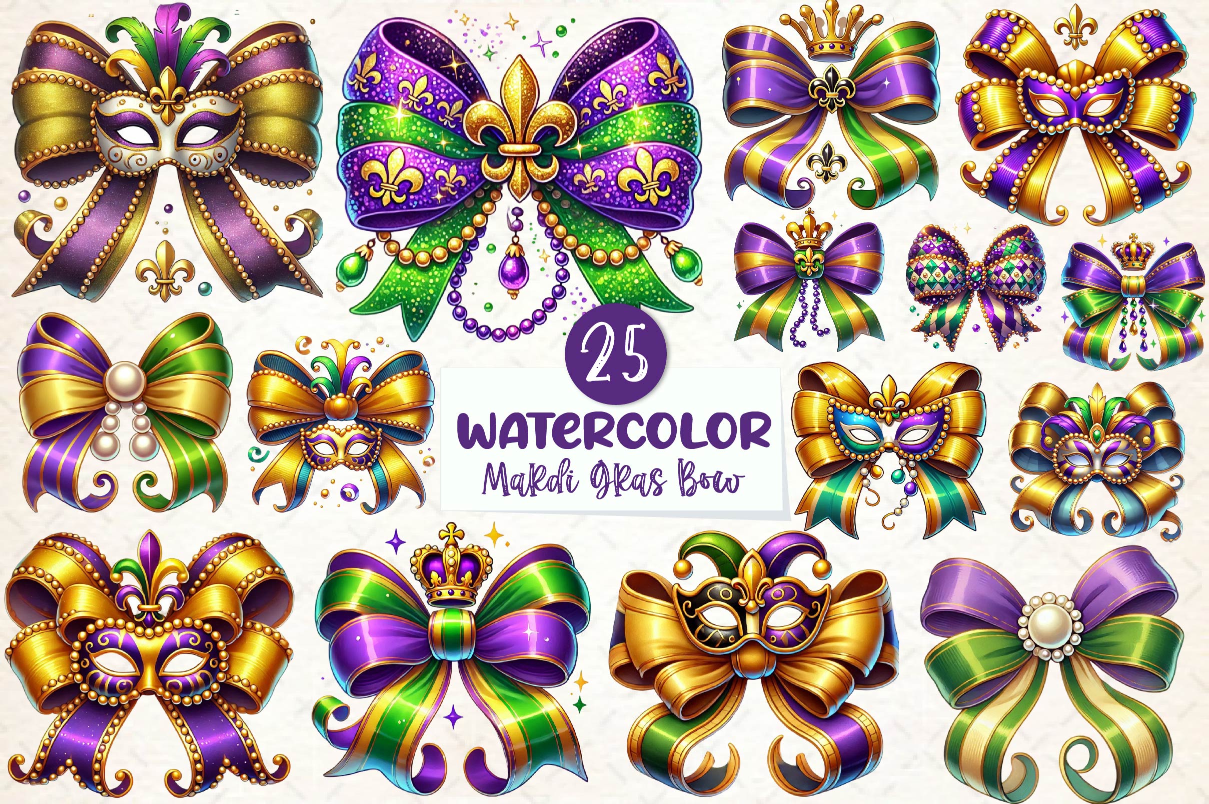 Mardi Gras Bow Clipart Bundle