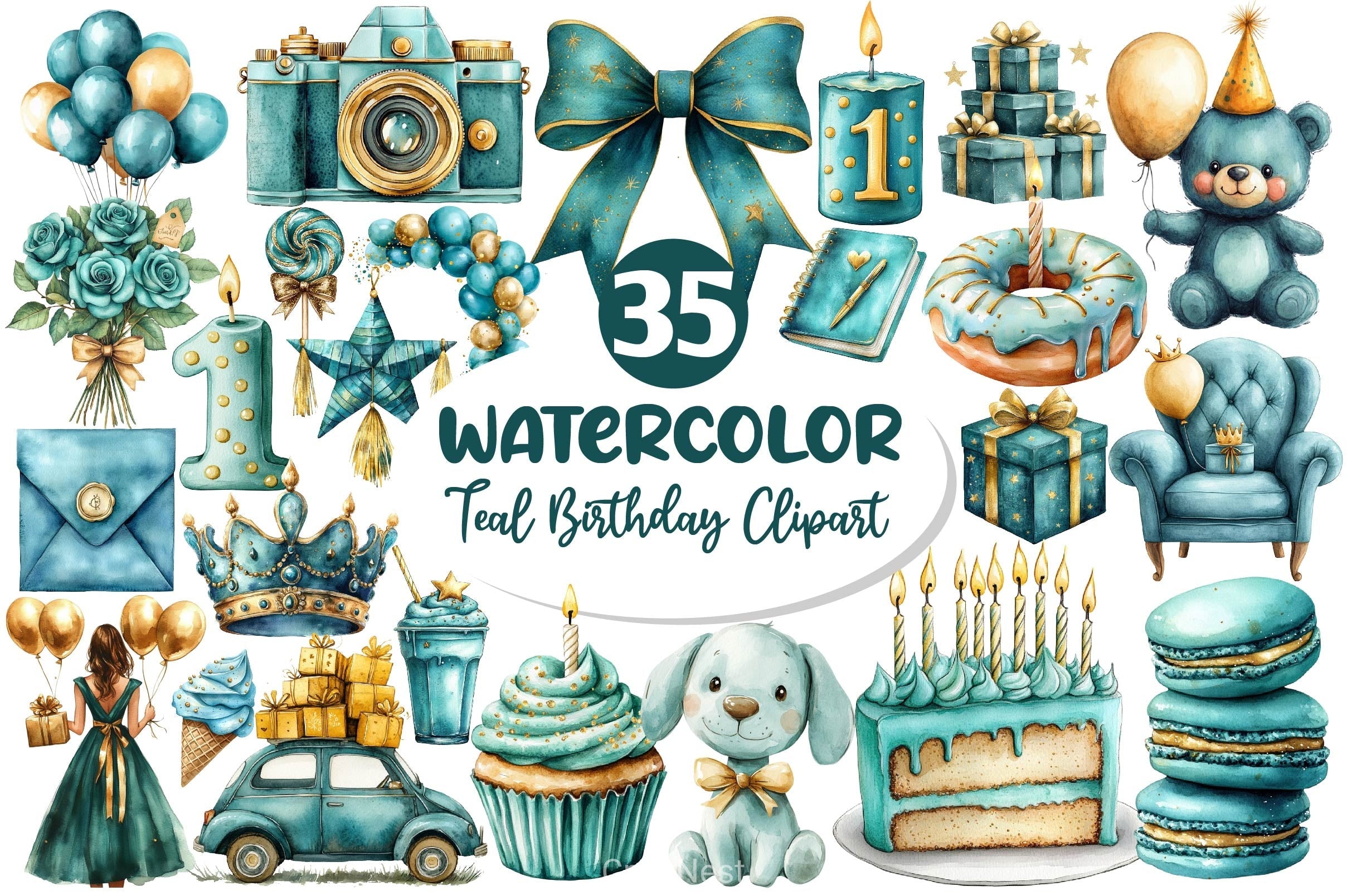 Teal Birthday Clipart Bundle