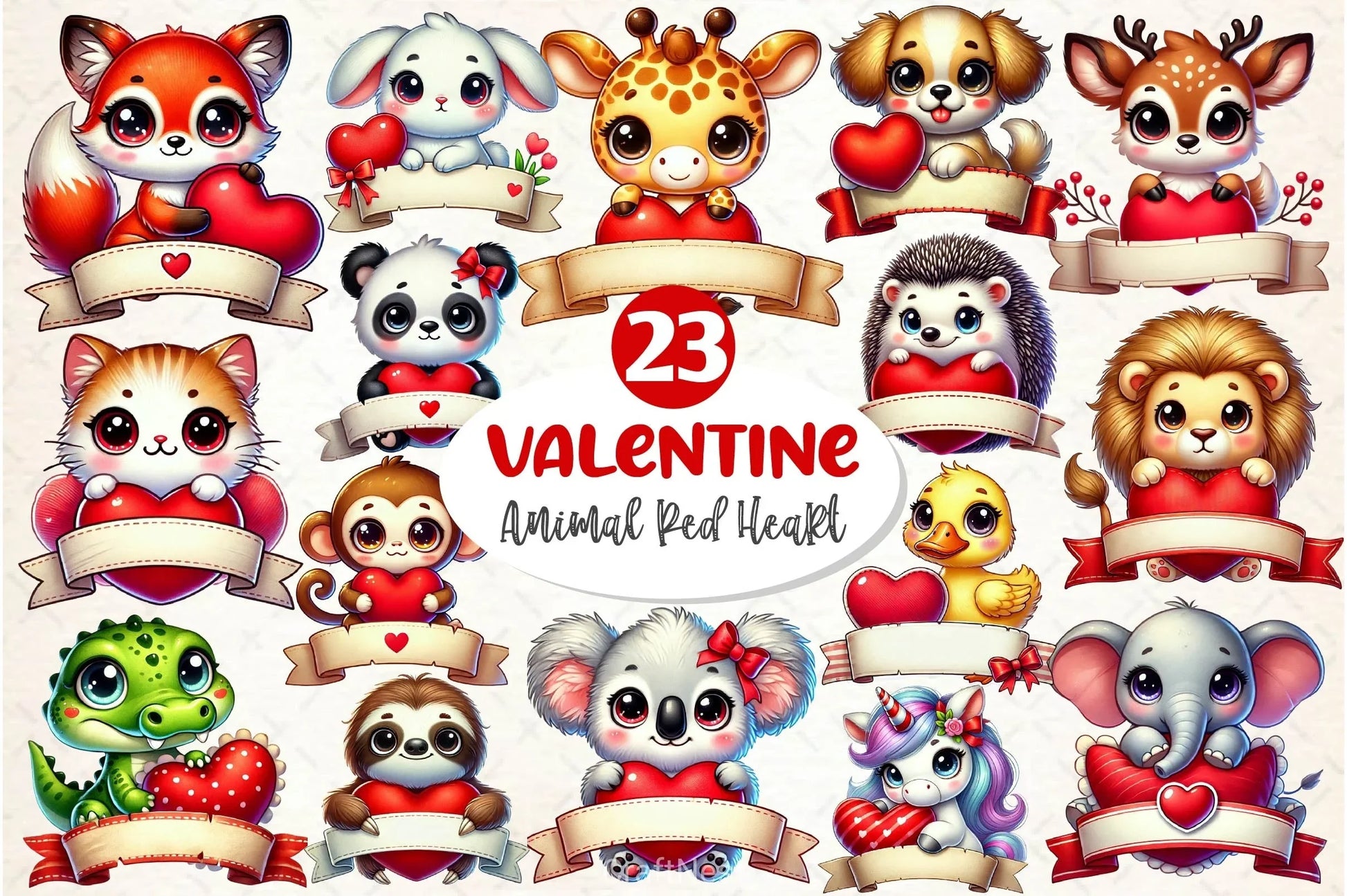 Valentine Animal Red Heart Banner Clipart Bundle - CraftNest - Digital Crafting and Art