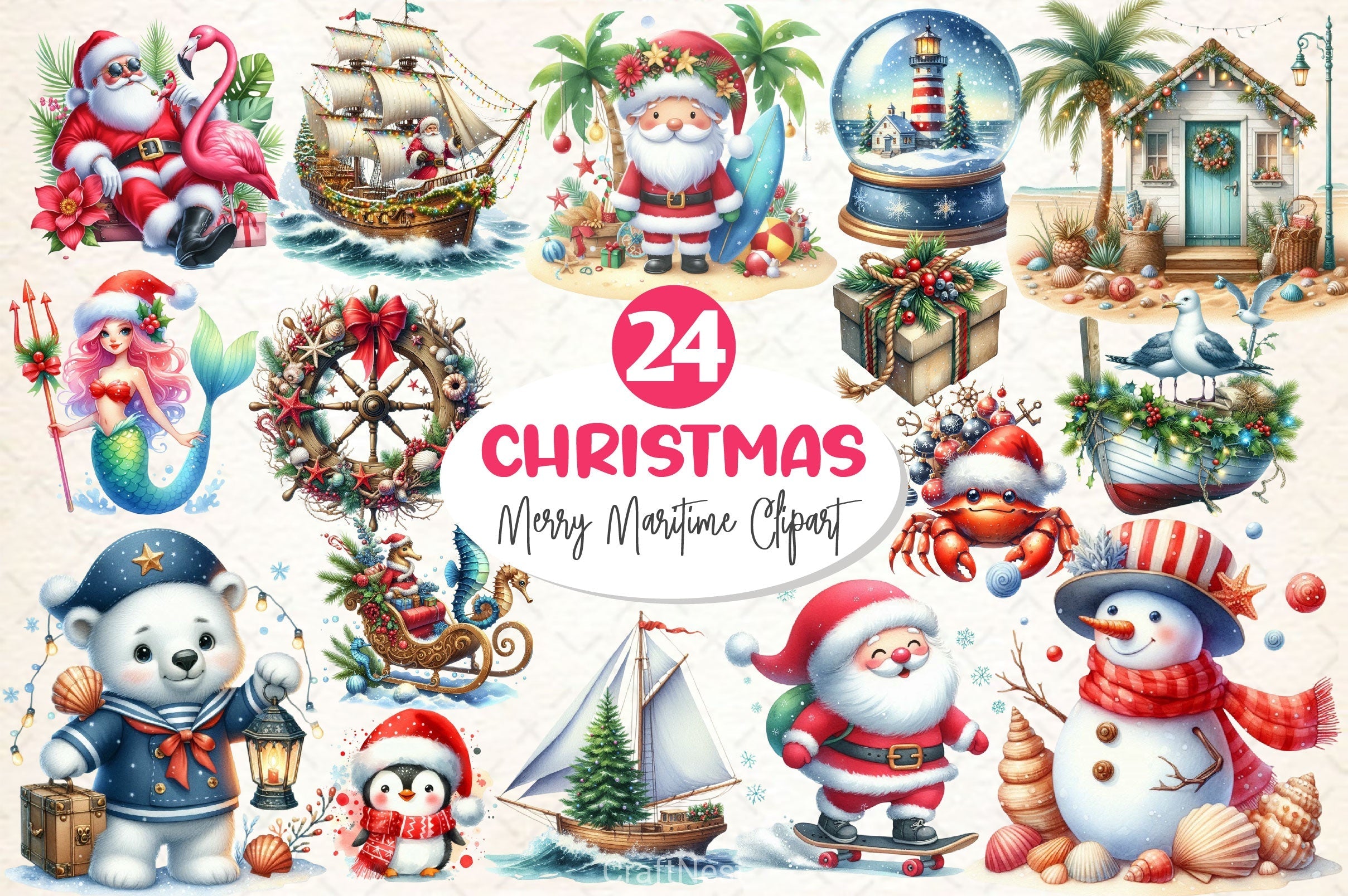 Merry Maritime Christmas Clipart Bundle 2