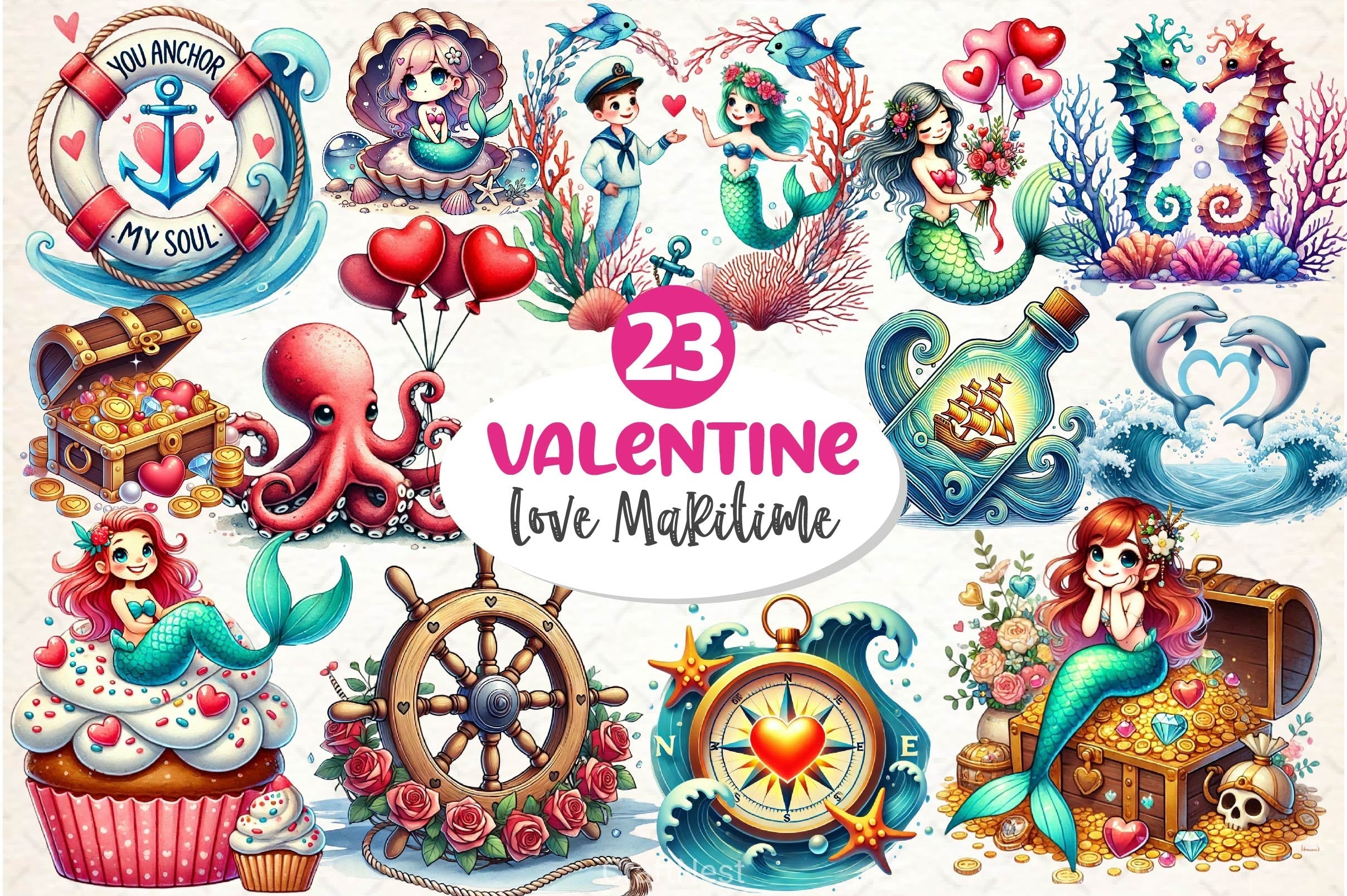 Love Maritime Valentines Clipart Bundle