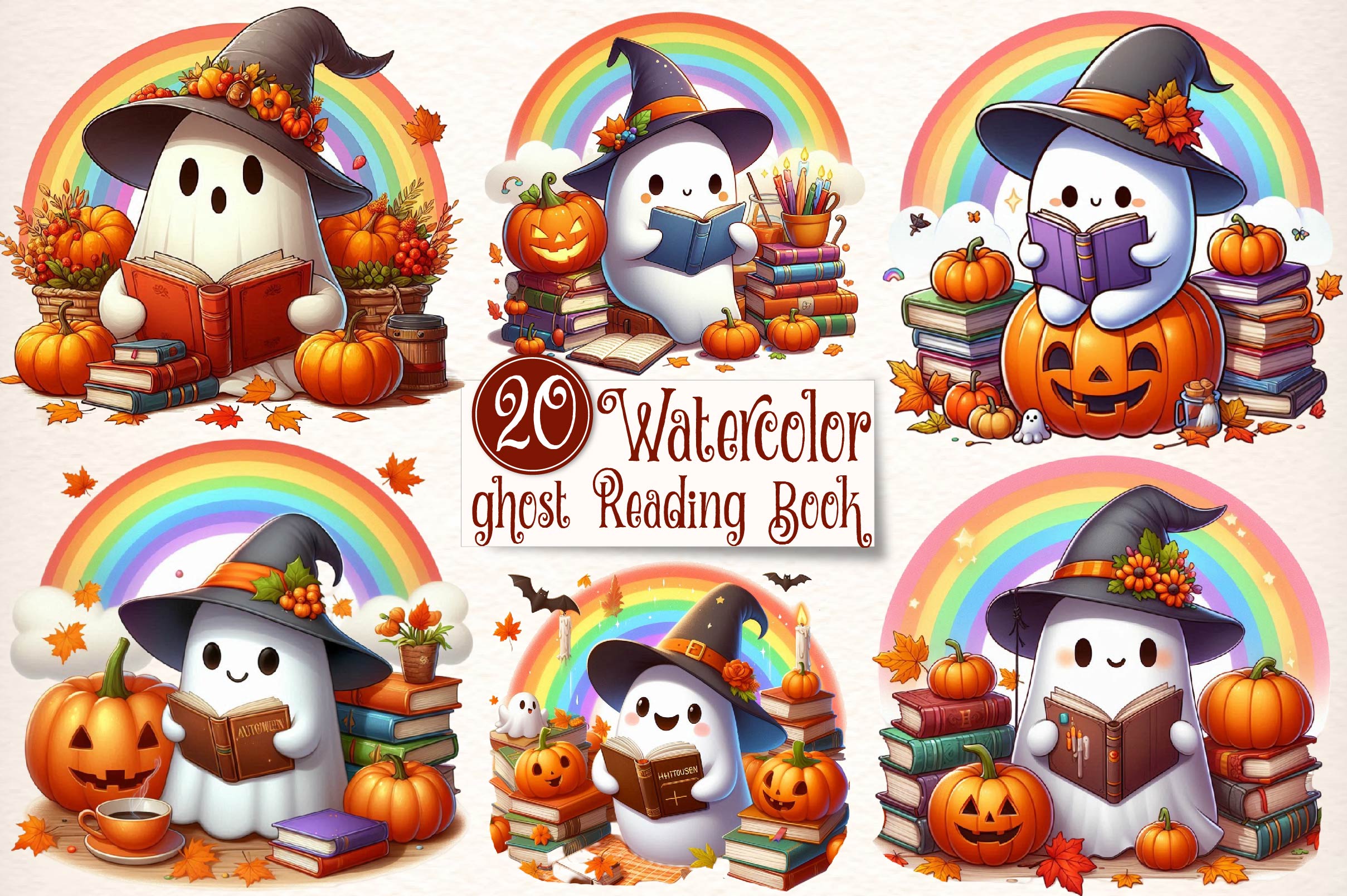 Ghost Reading A Book Clipart Bundle