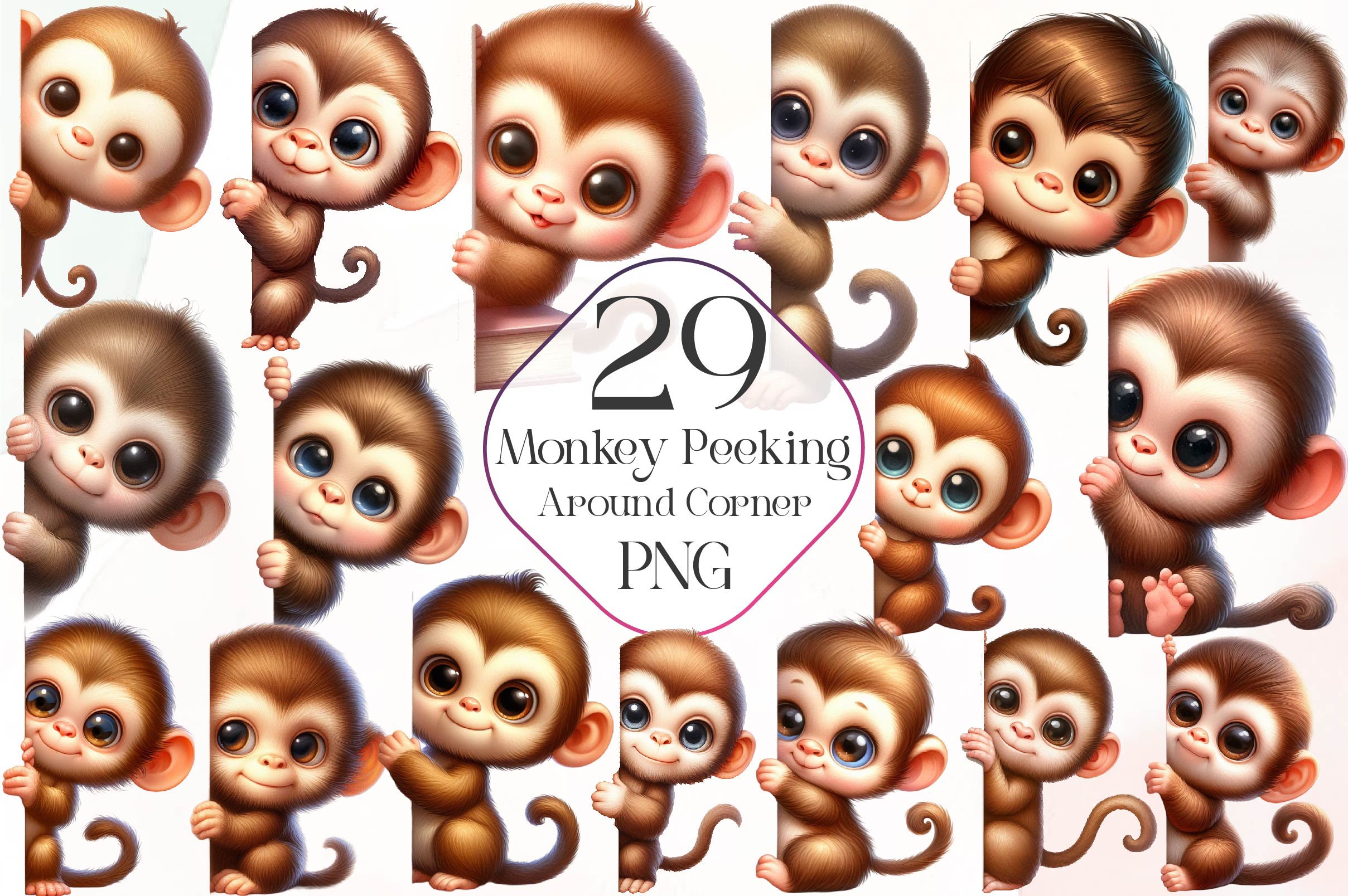Monkey Peeking Around Corner Clipart Bundle