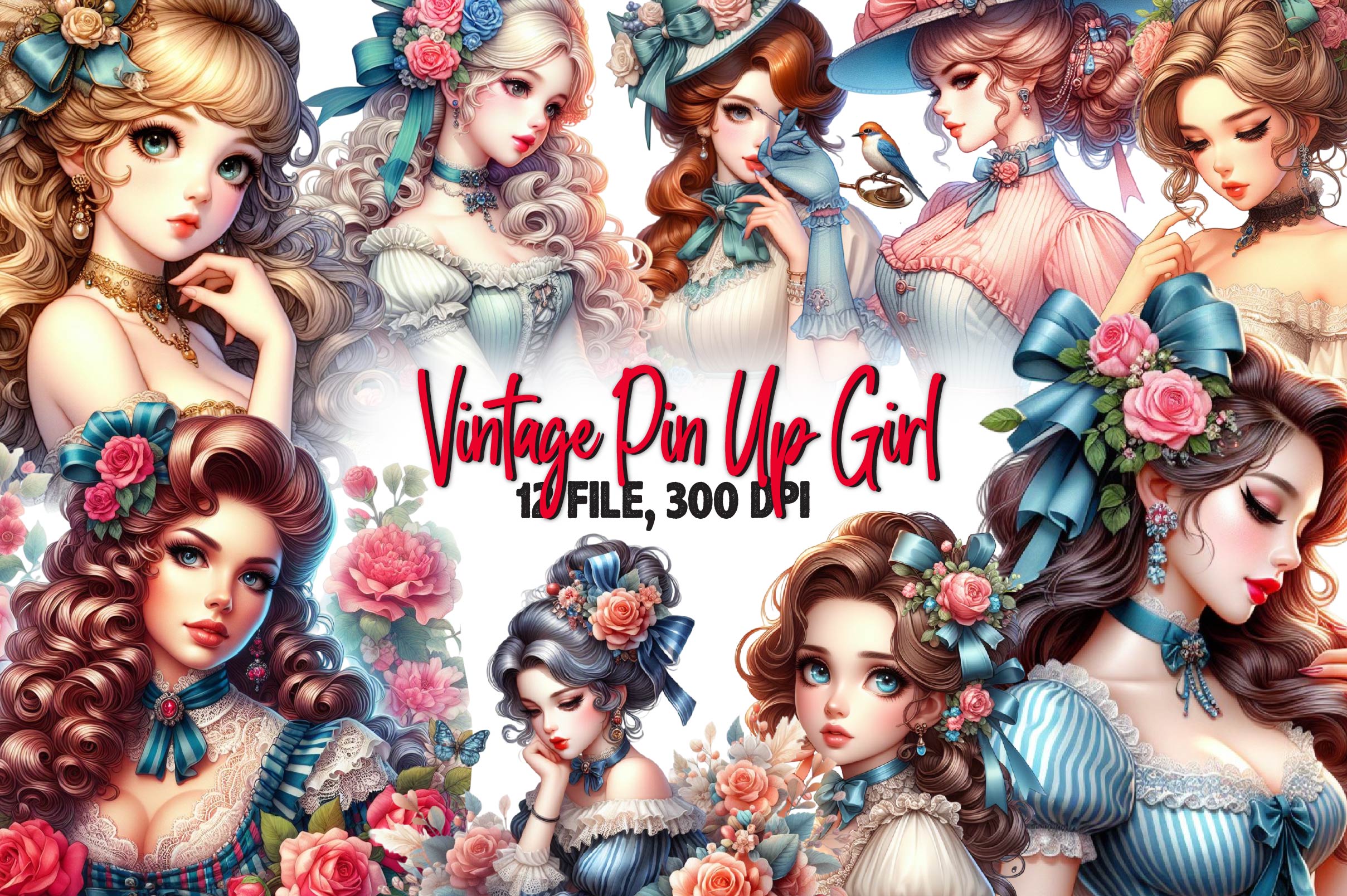 Vintage Pin Up Girl Clipart Bundle