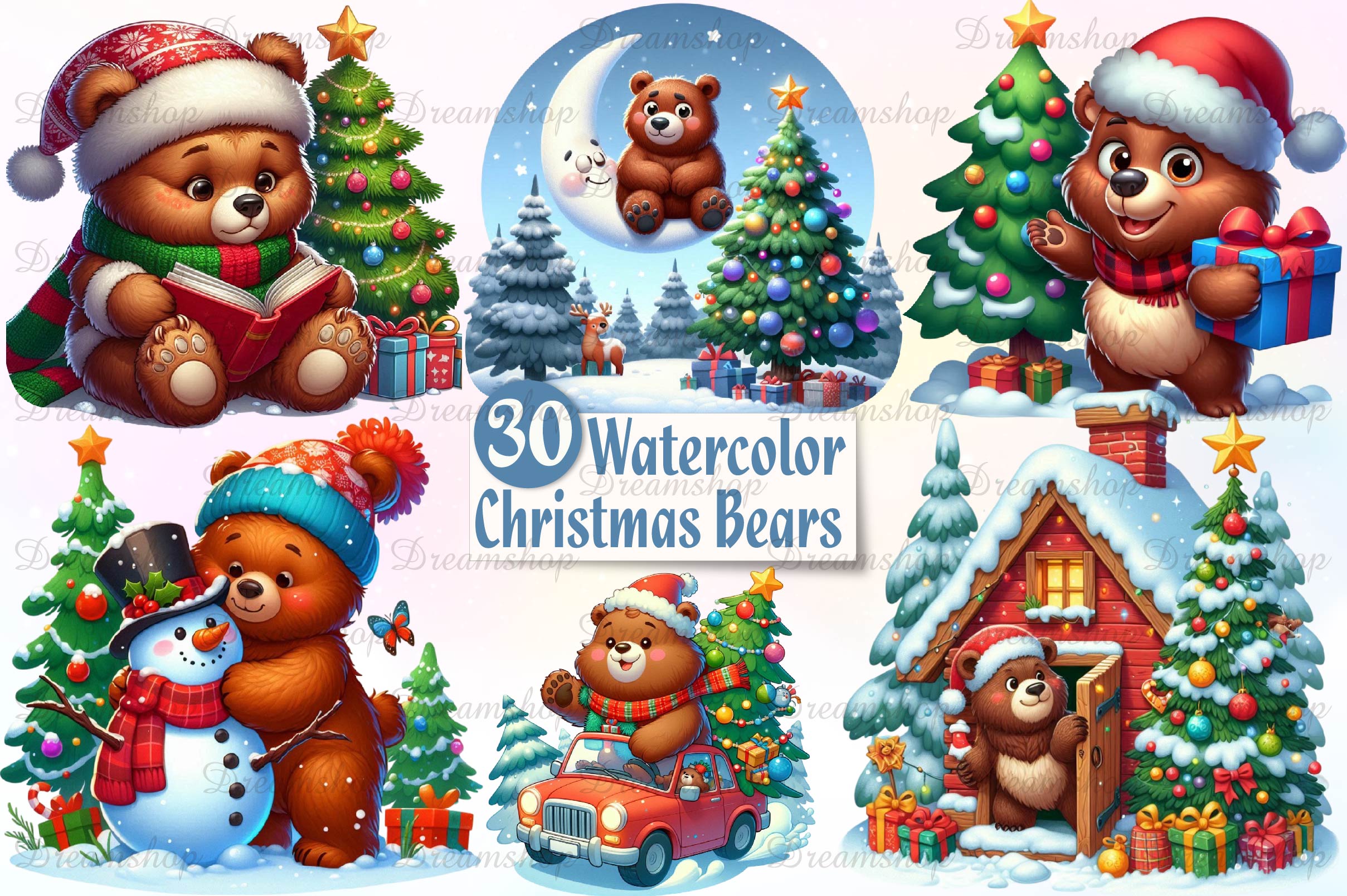Christmas Wild Bears Clipart Bundle