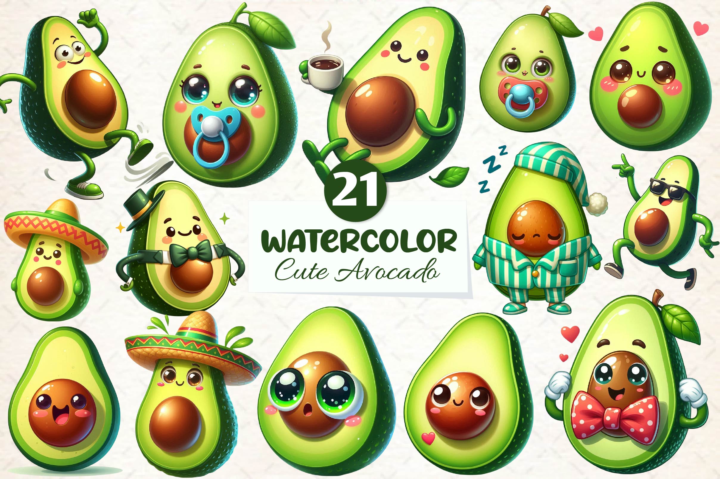 Cute Avocado Clipart Bundle 1