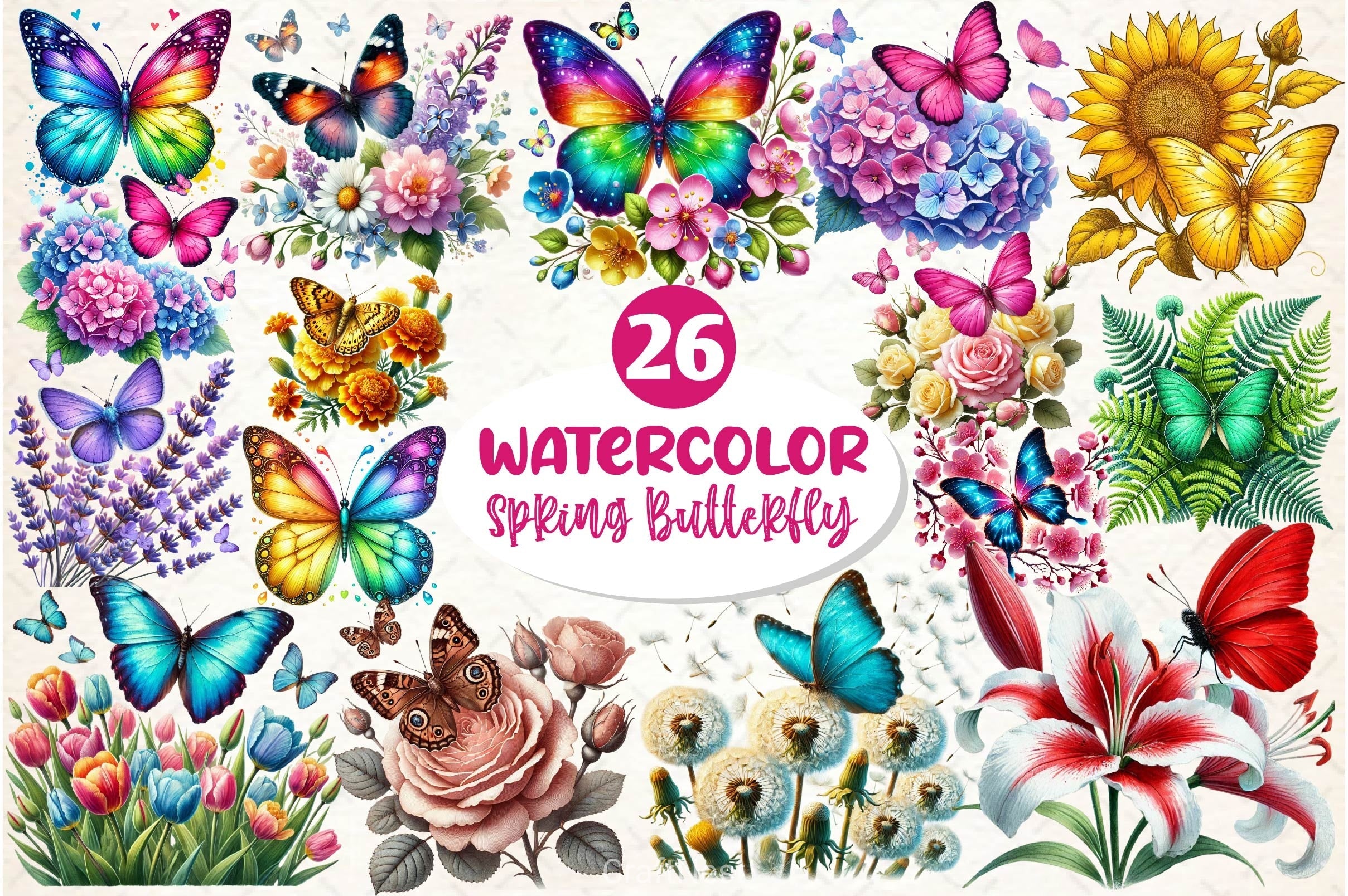 Spring Butterfly Flower Clipart Bundle