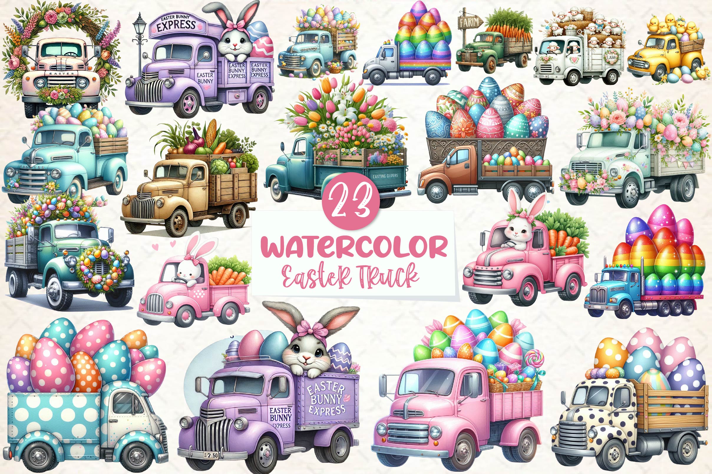 Easter Truck Clipart Bundle