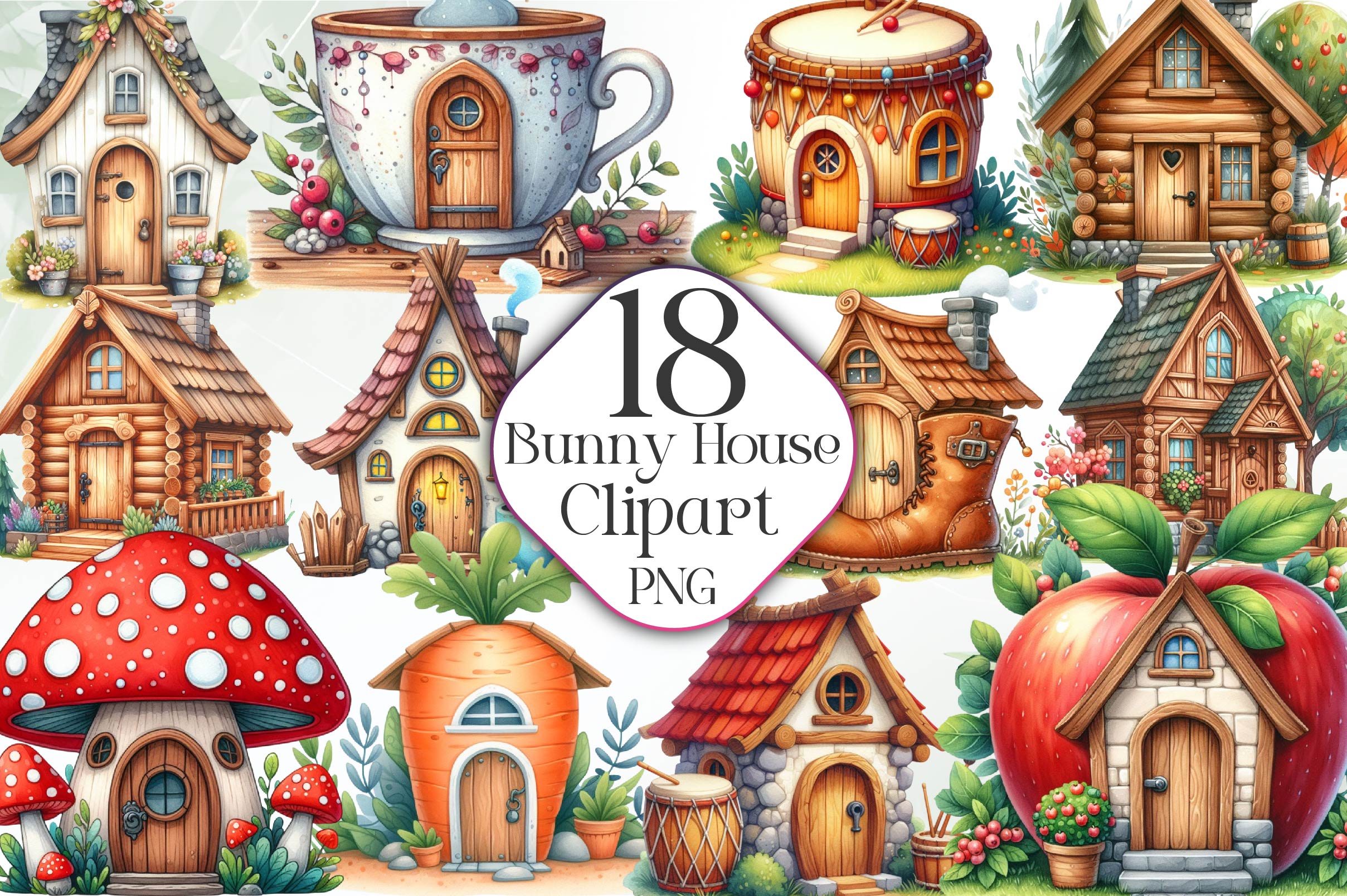 Bunny House Clipart Bundle