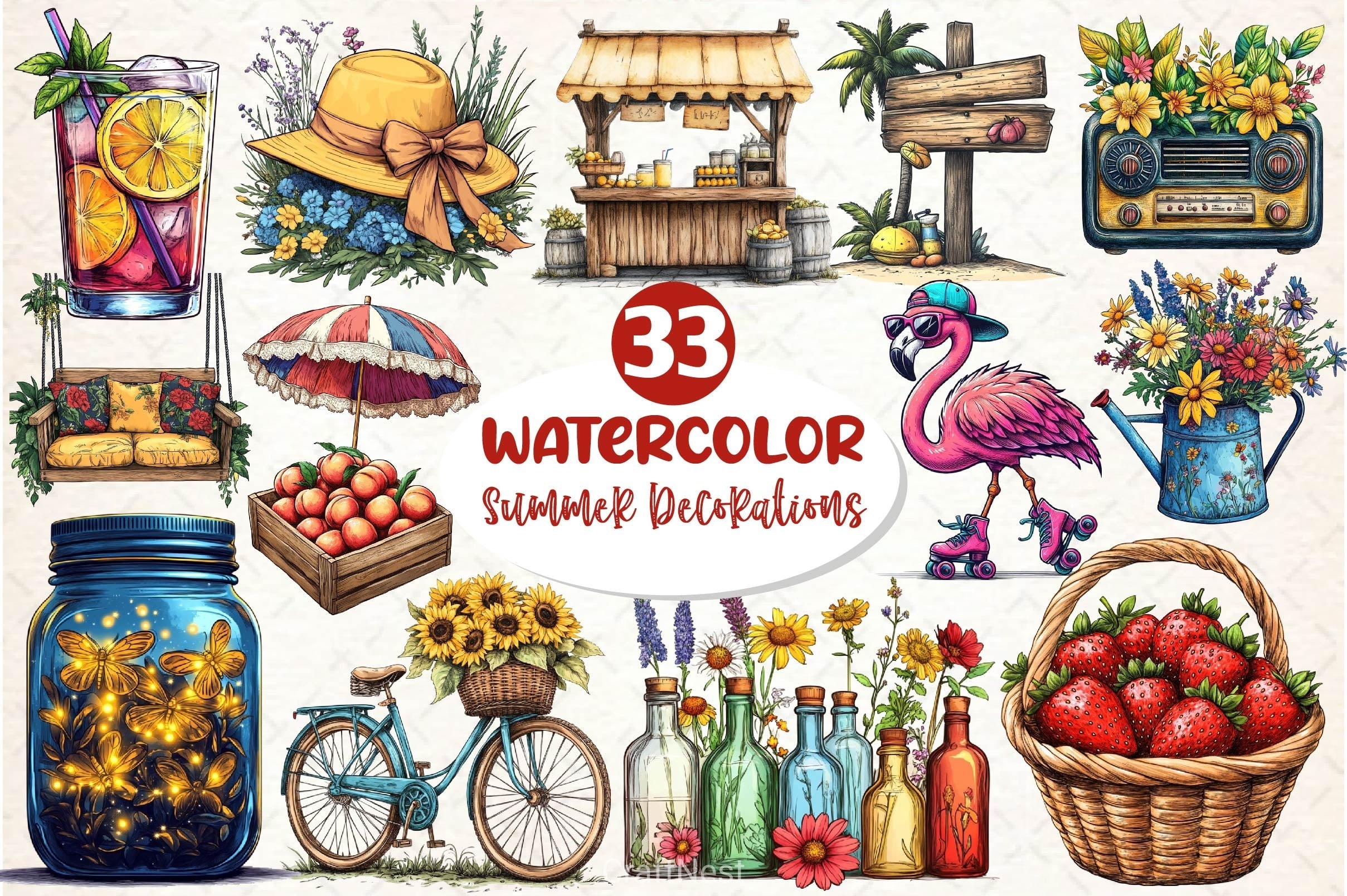 Vintage Summer Decorations Clipart Bundle 2