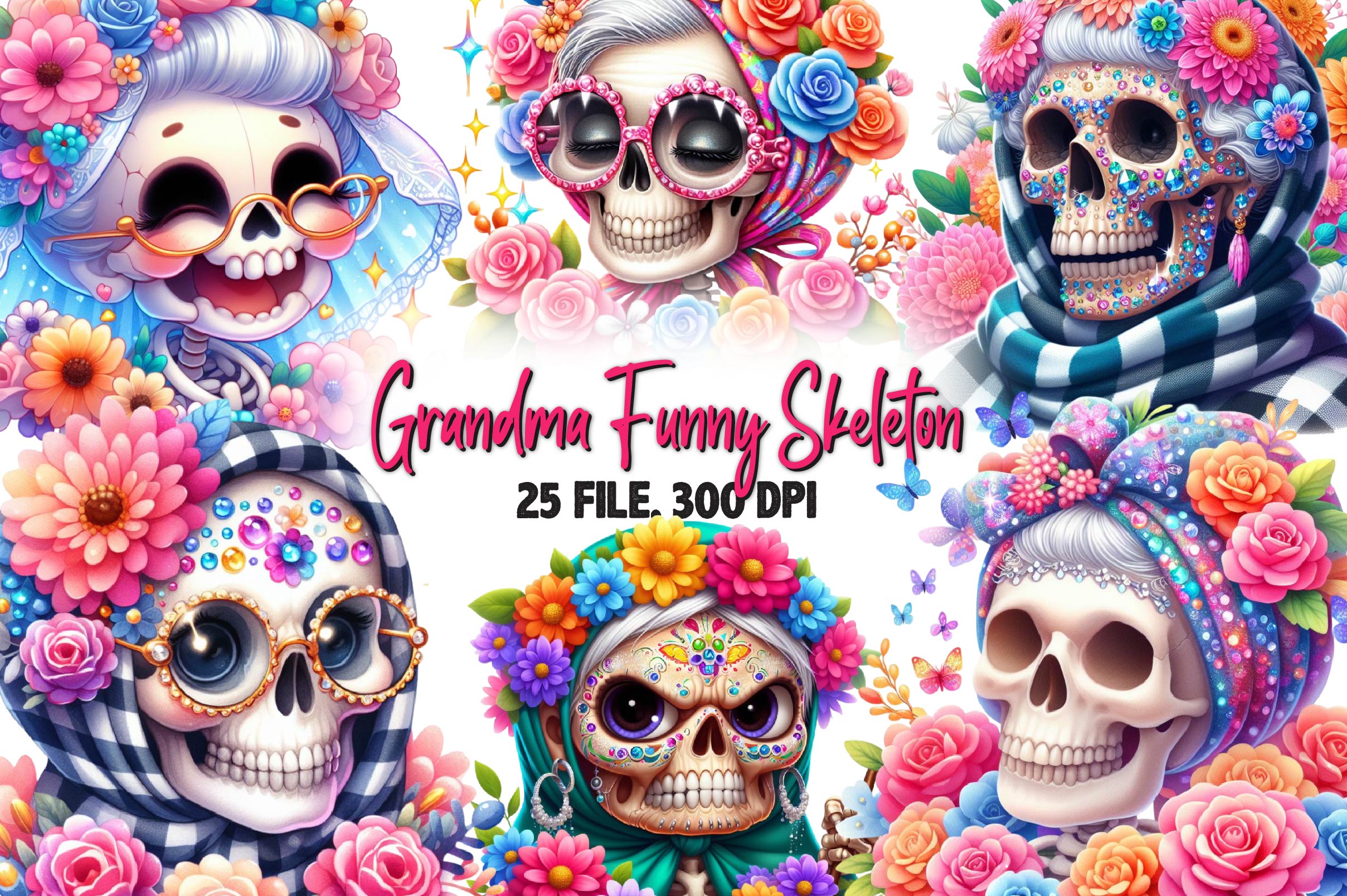 Grandma Funny Skeleton Clipart Bundle