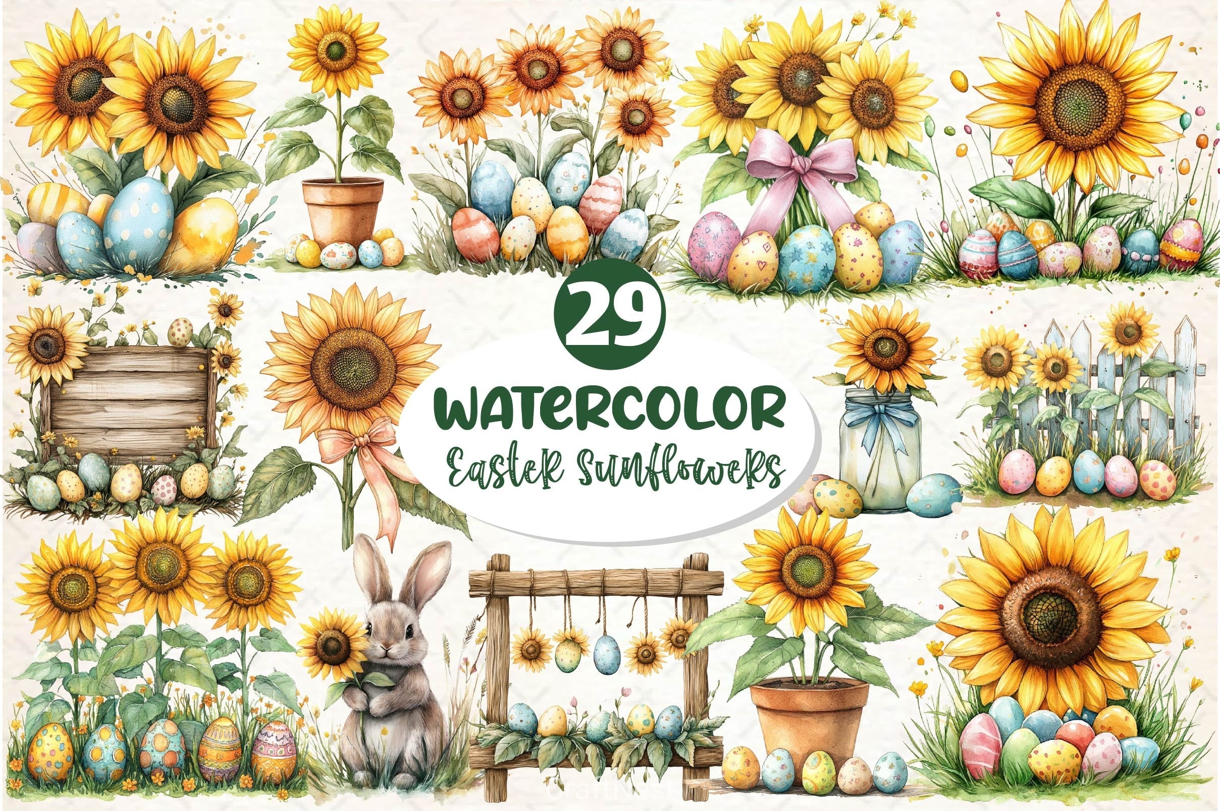 Easter Sunflowers Clipart Bundle 2