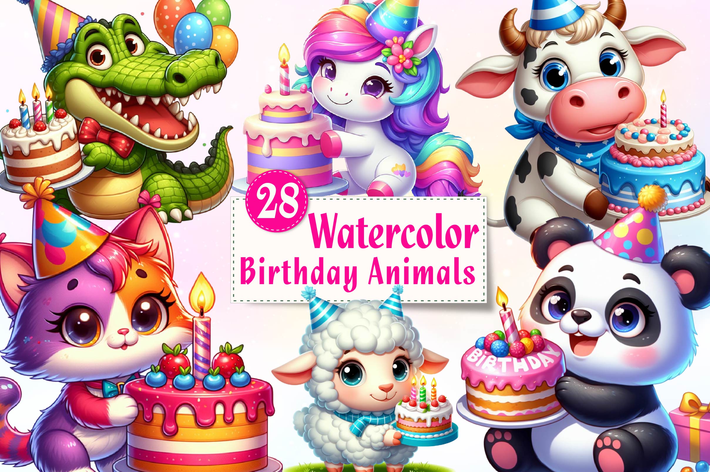 Birthday Animals Clipart Bundle