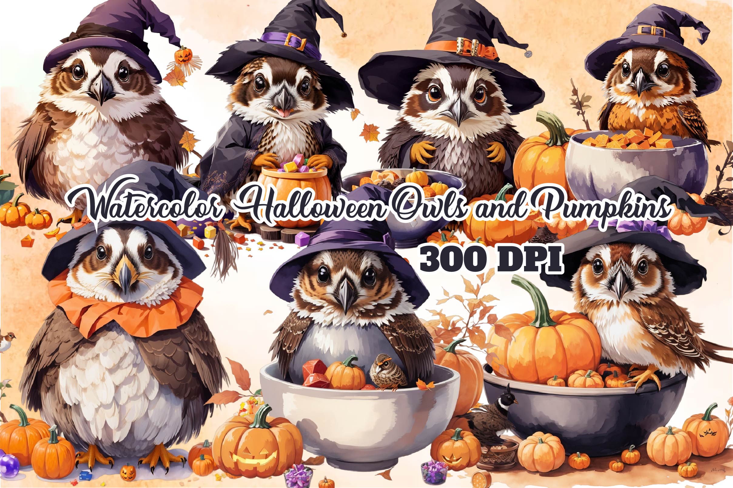 Halloween Owls And Pumpkins Clipart Bundle