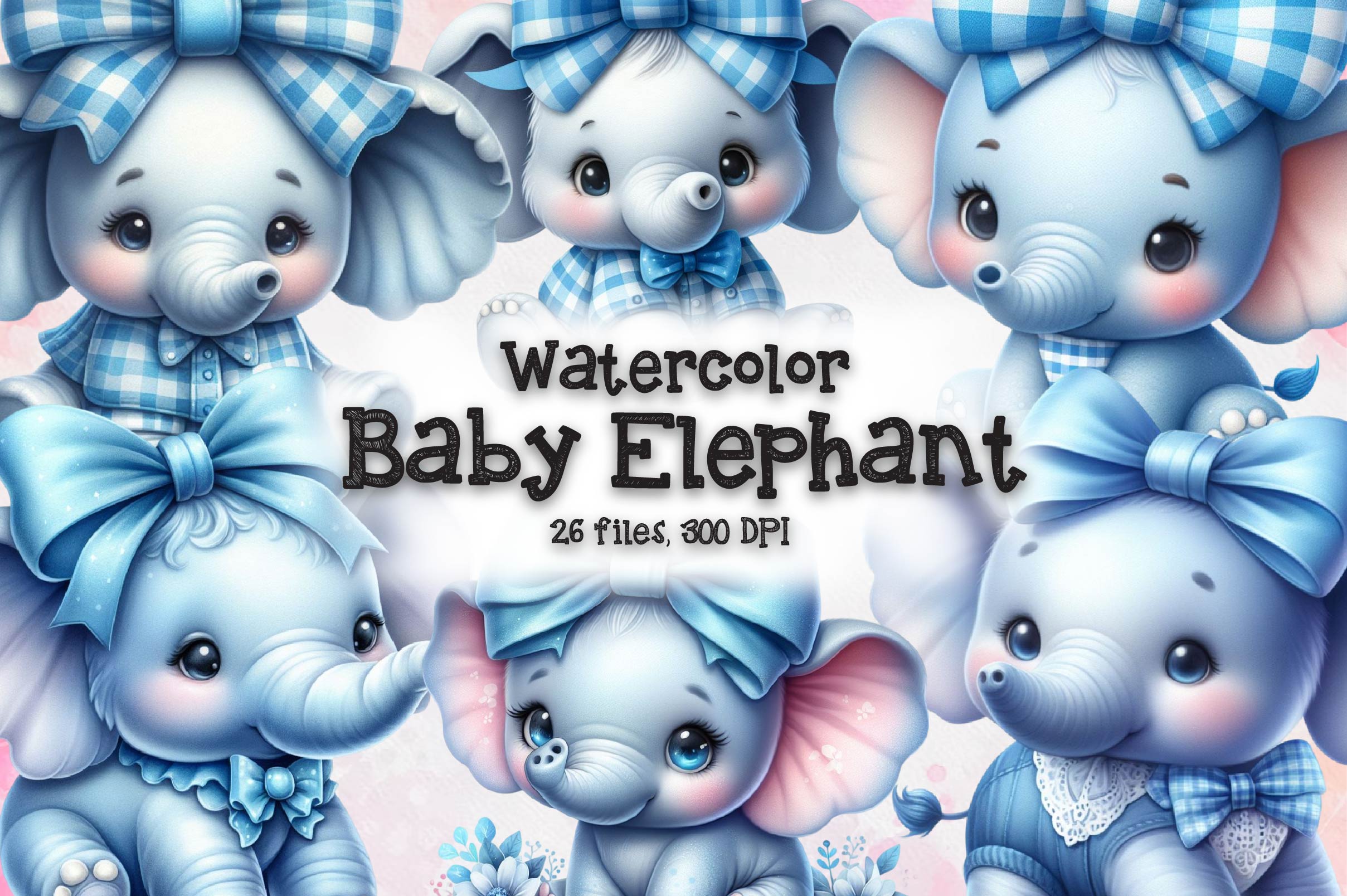 Blue Baby Elephant Bundle Clipart Bundle