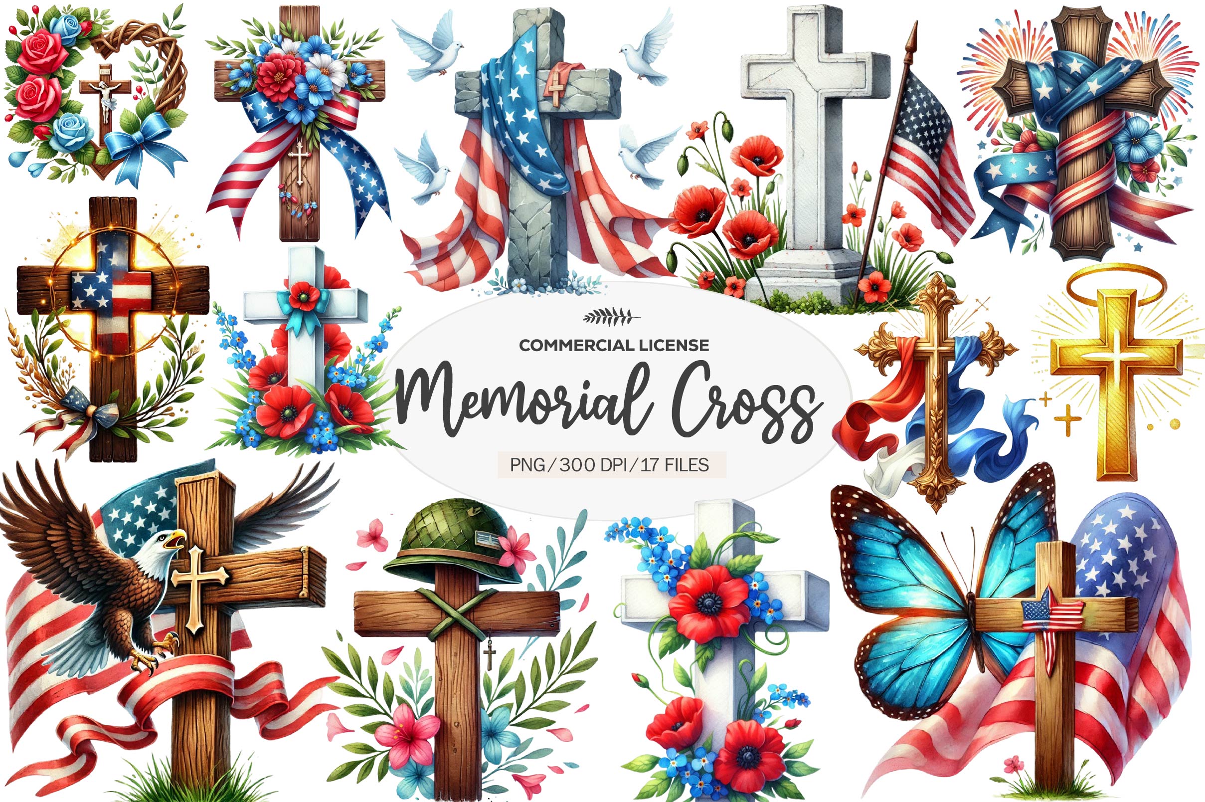 Memorial Day Cross Clipart Bundle 1