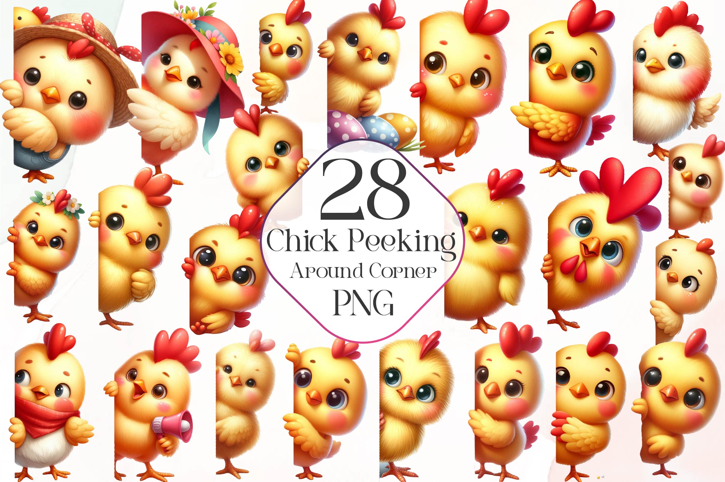 Chick Peeking Around Corner Clipart Bundle