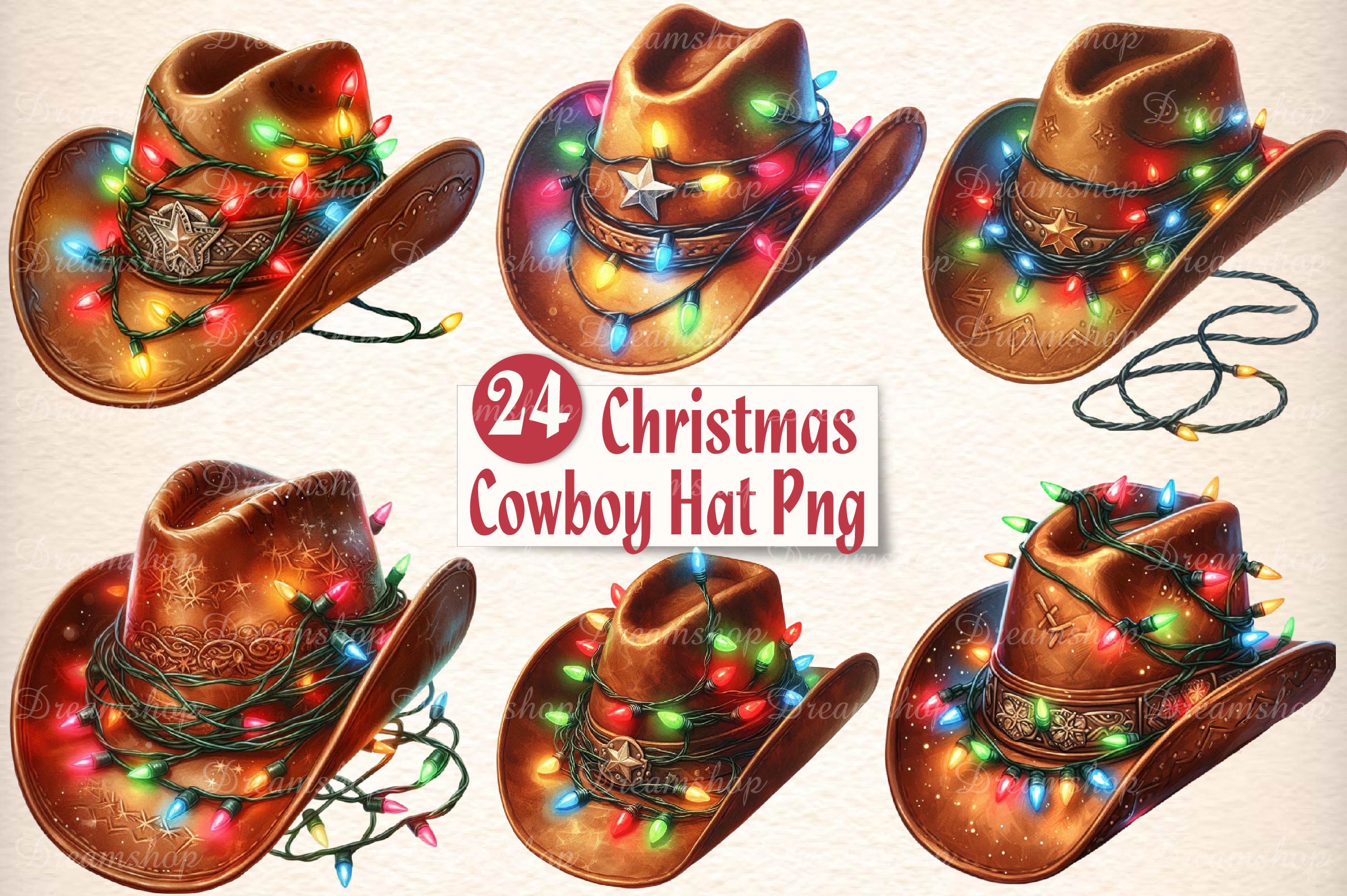 Christmas Cowboy Hat Clipart Bundle