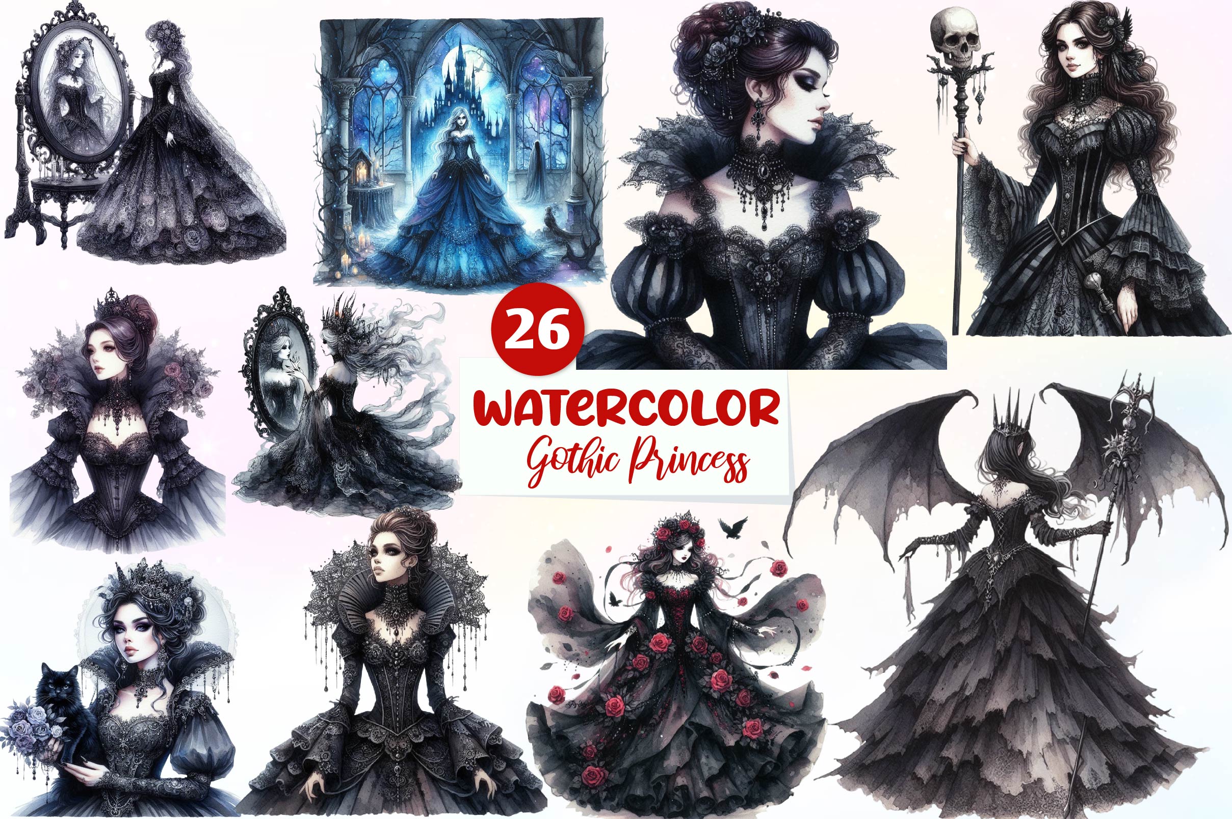 Gothic Princess Clipart Bundle